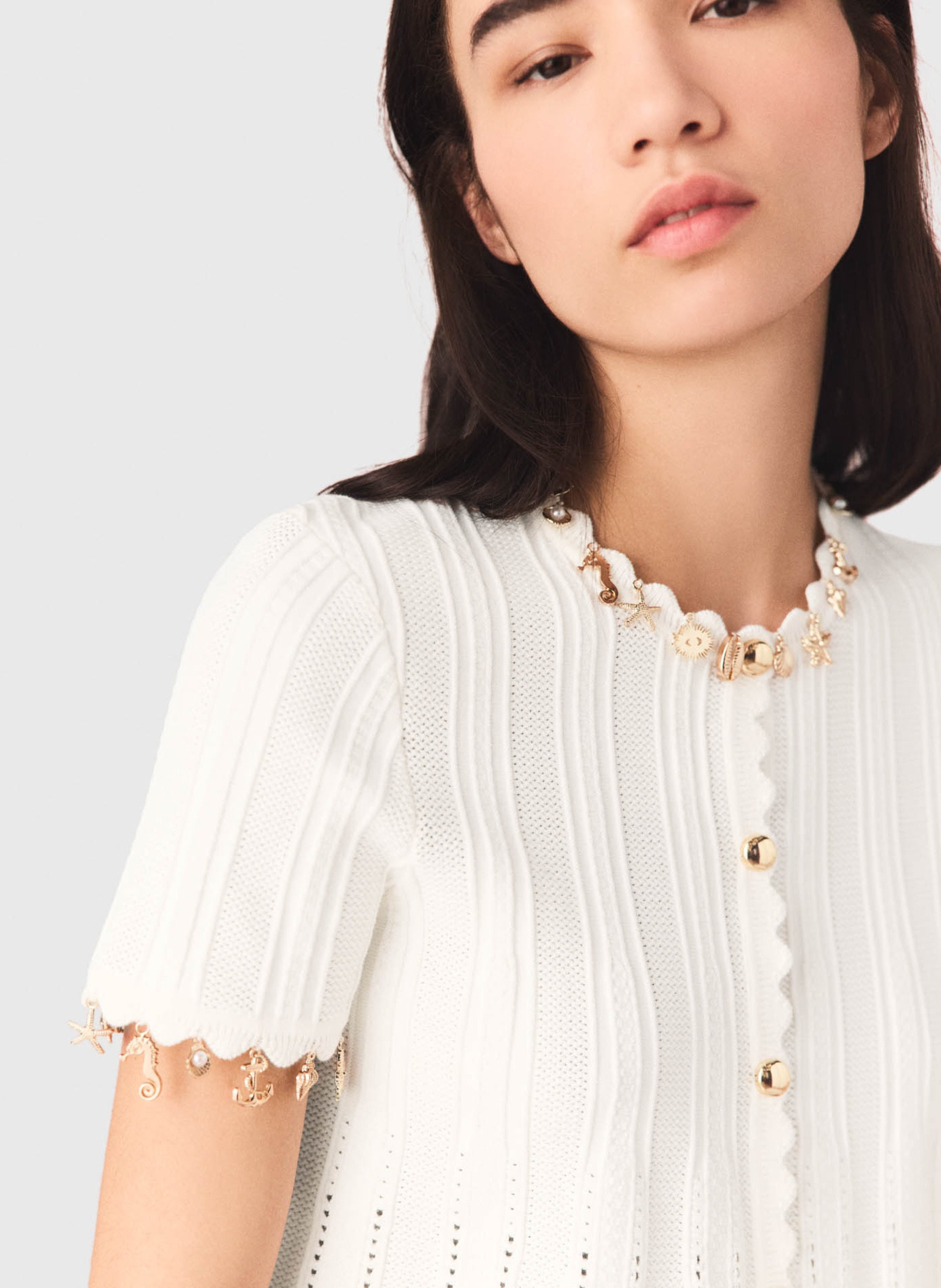 Cardigan évasé en coton mélangé MAJE Blanc