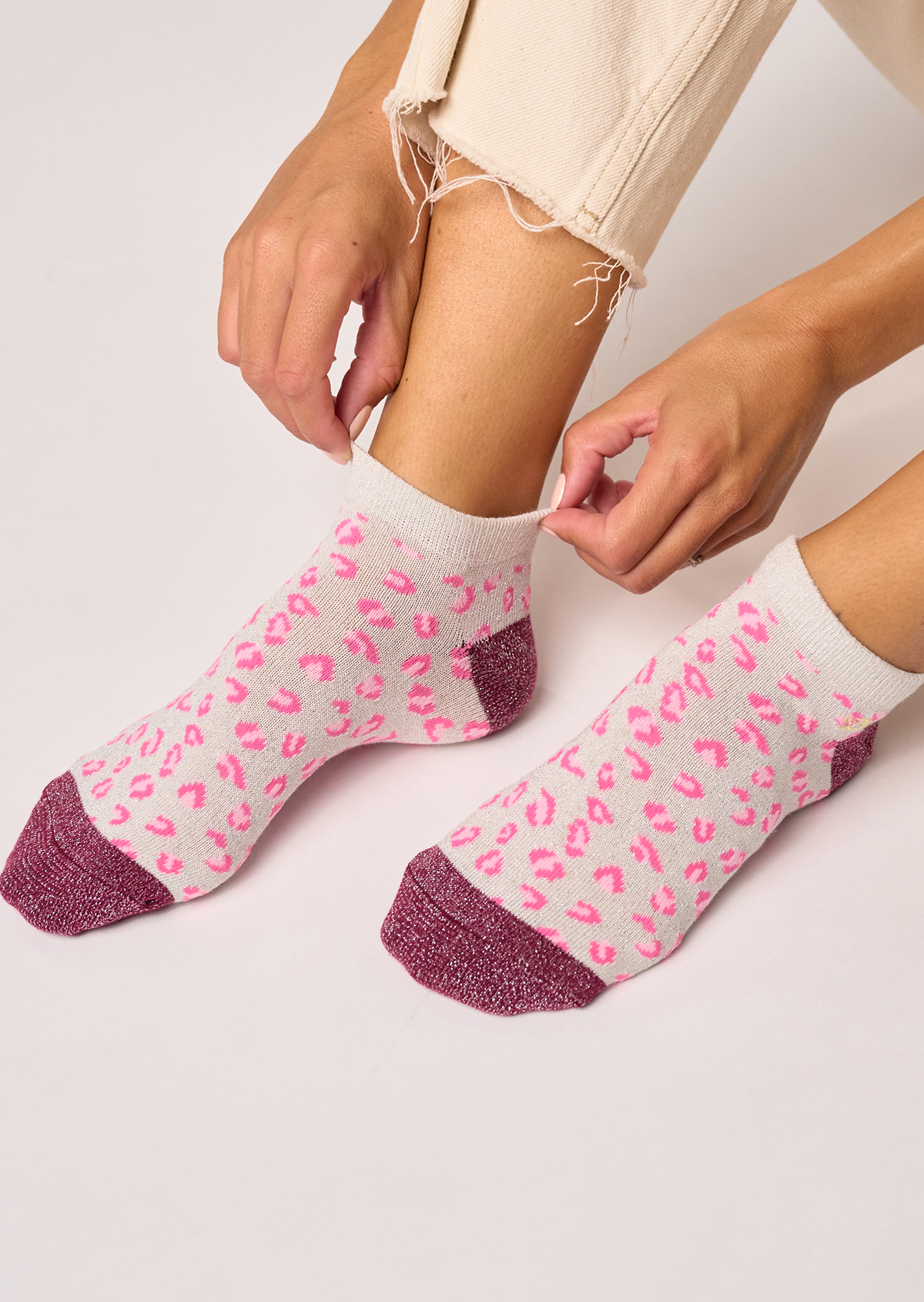 Socquettes en coton peigné leopard BILLYBELT Blanc