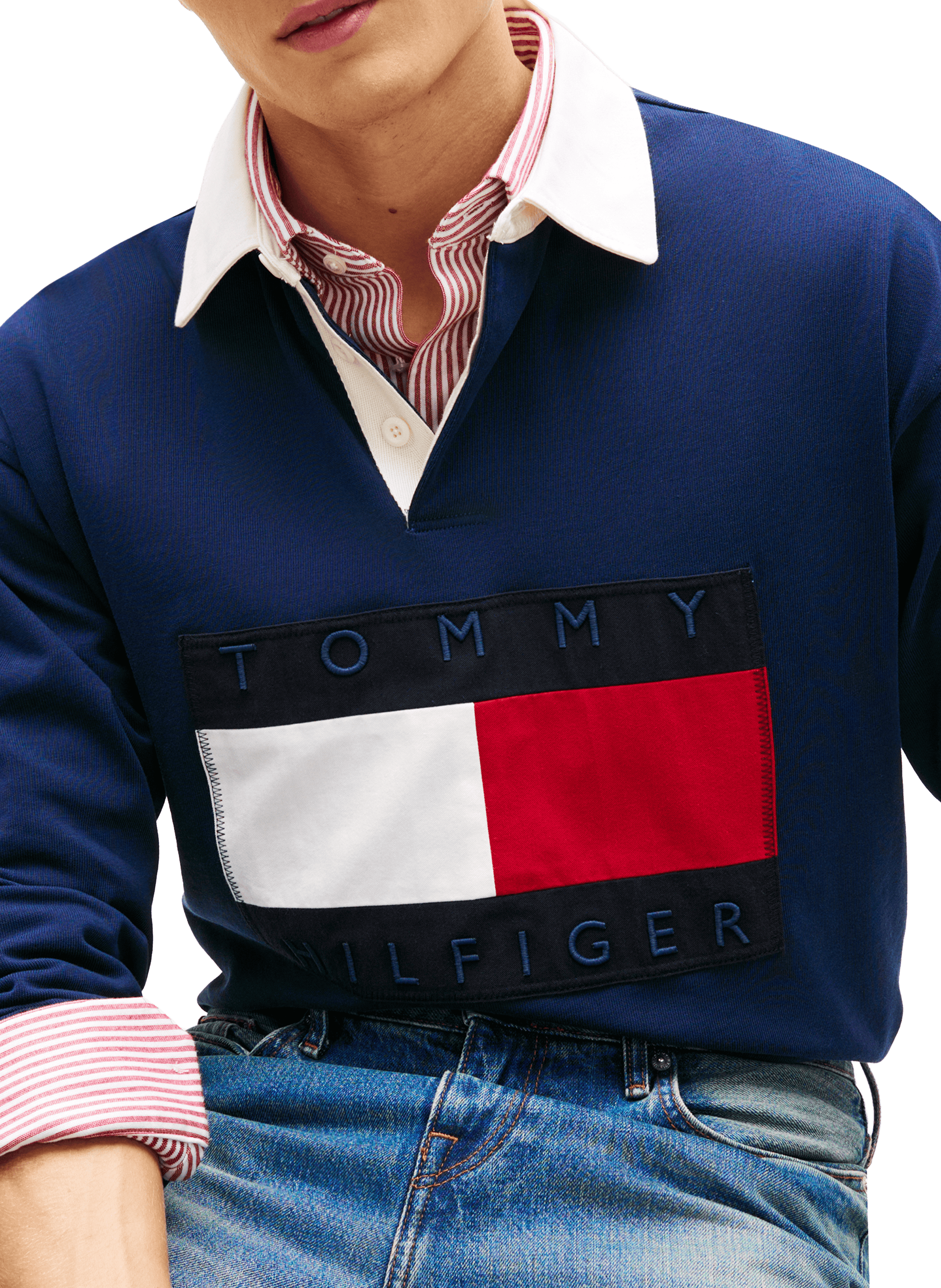 Polo manches longues à logo en coton TOMMY HILFIGER Bleu