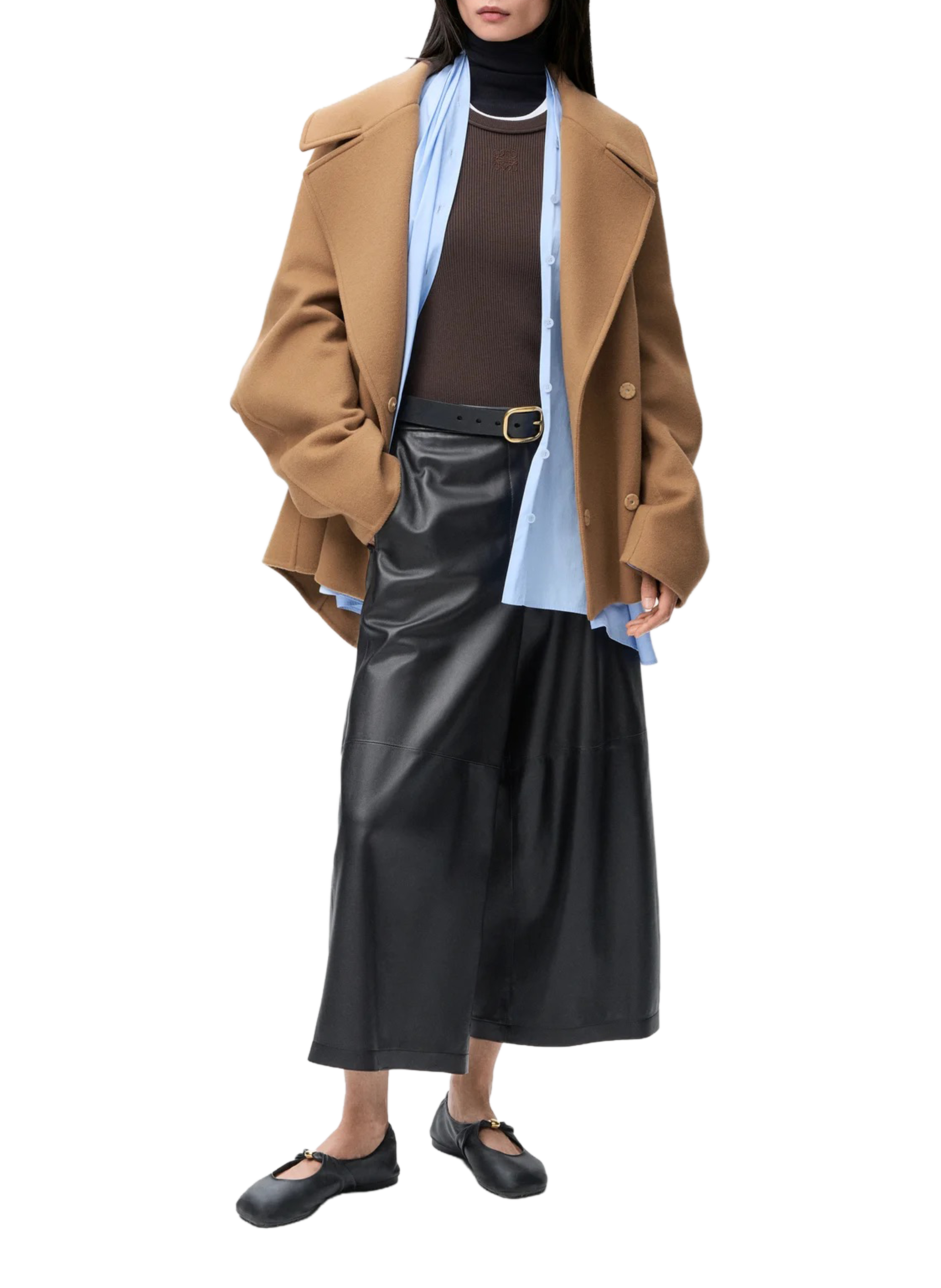 Manteau croisé court en laine LOEWE Marron