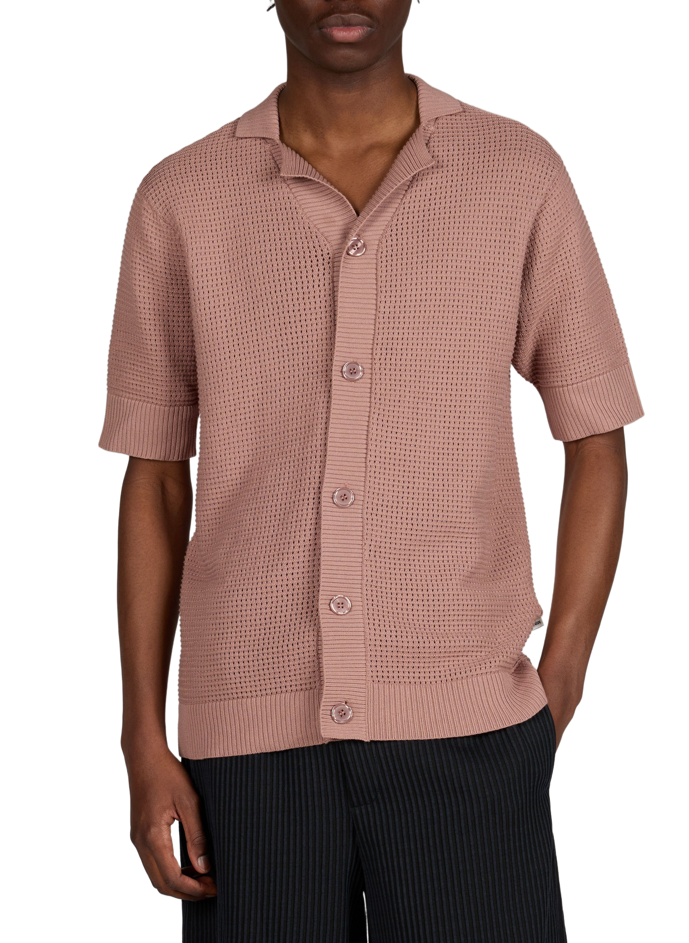 Chemise droite en maille ajourée de coton MINIMUM Rose