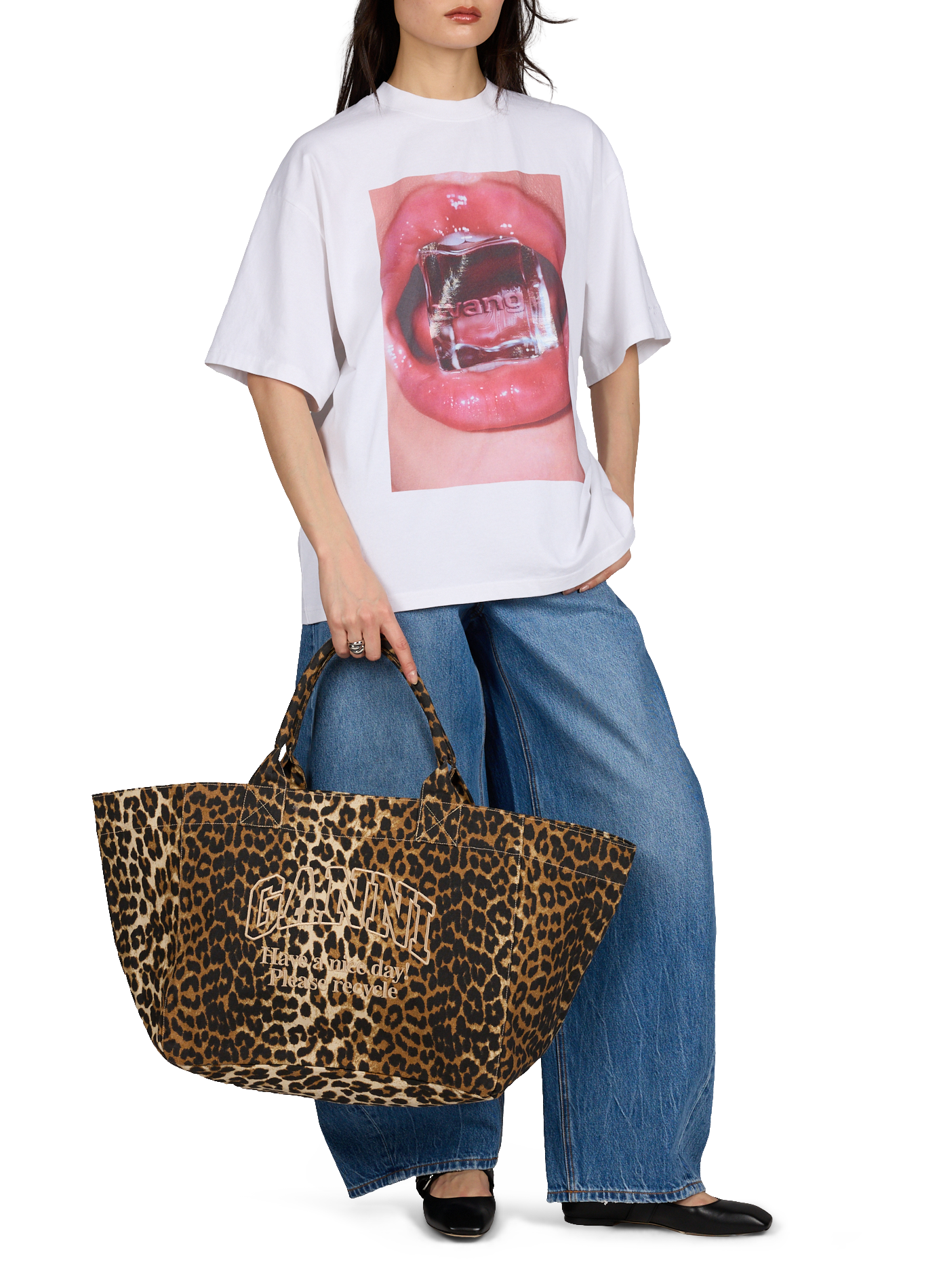 Leopard print cotton tote bag GANNI Multicolour