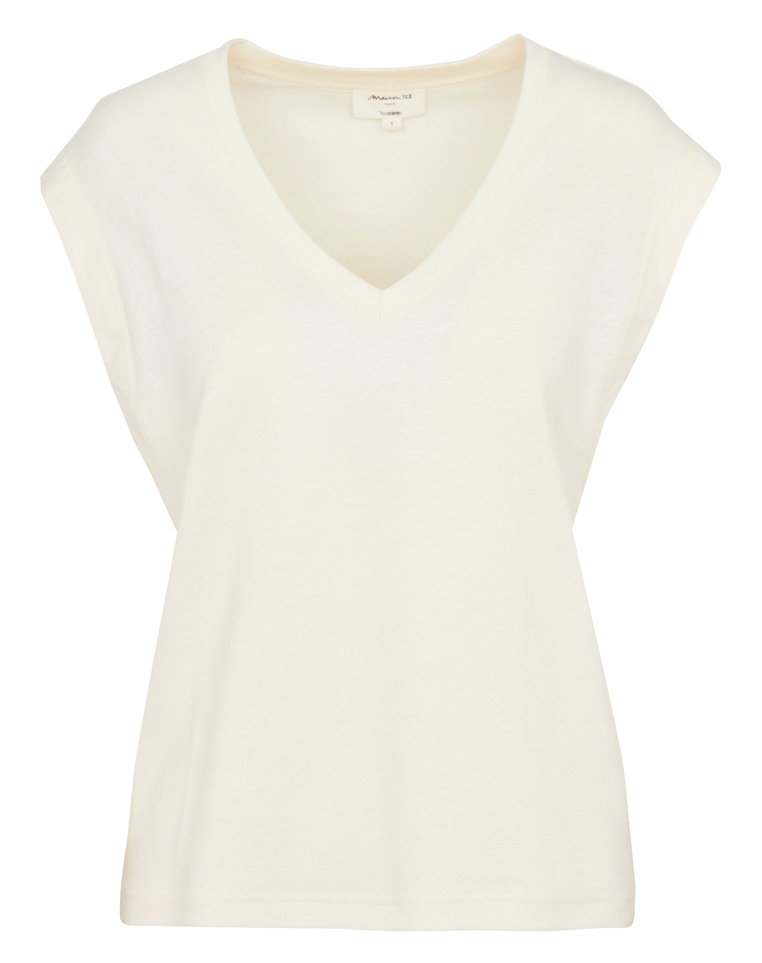 Tee-shirt col v en lin mélangé lyna  Creme