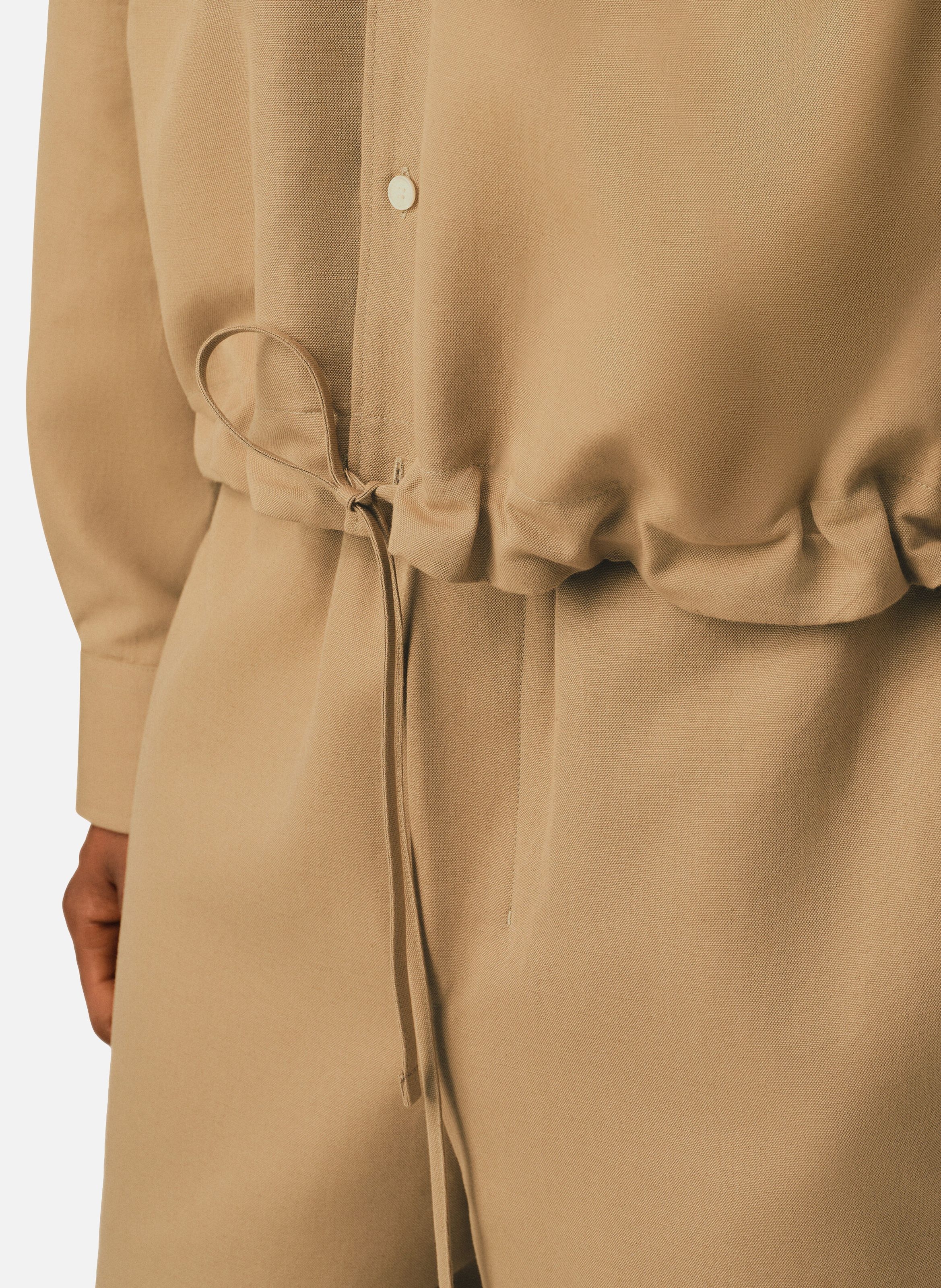 Chemise manches longues en coton et lin AMI PARIS Beige