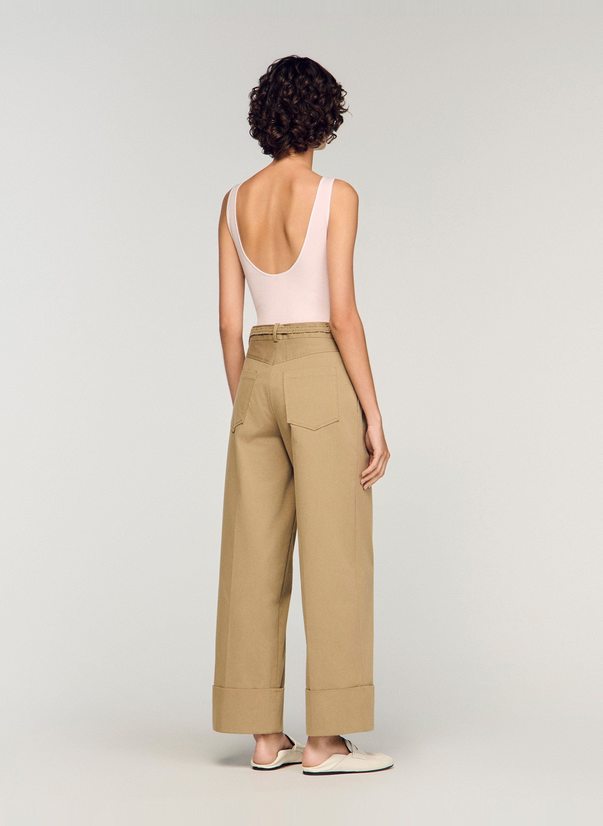 Pantalon large en coton mélangé SANDRO Beige