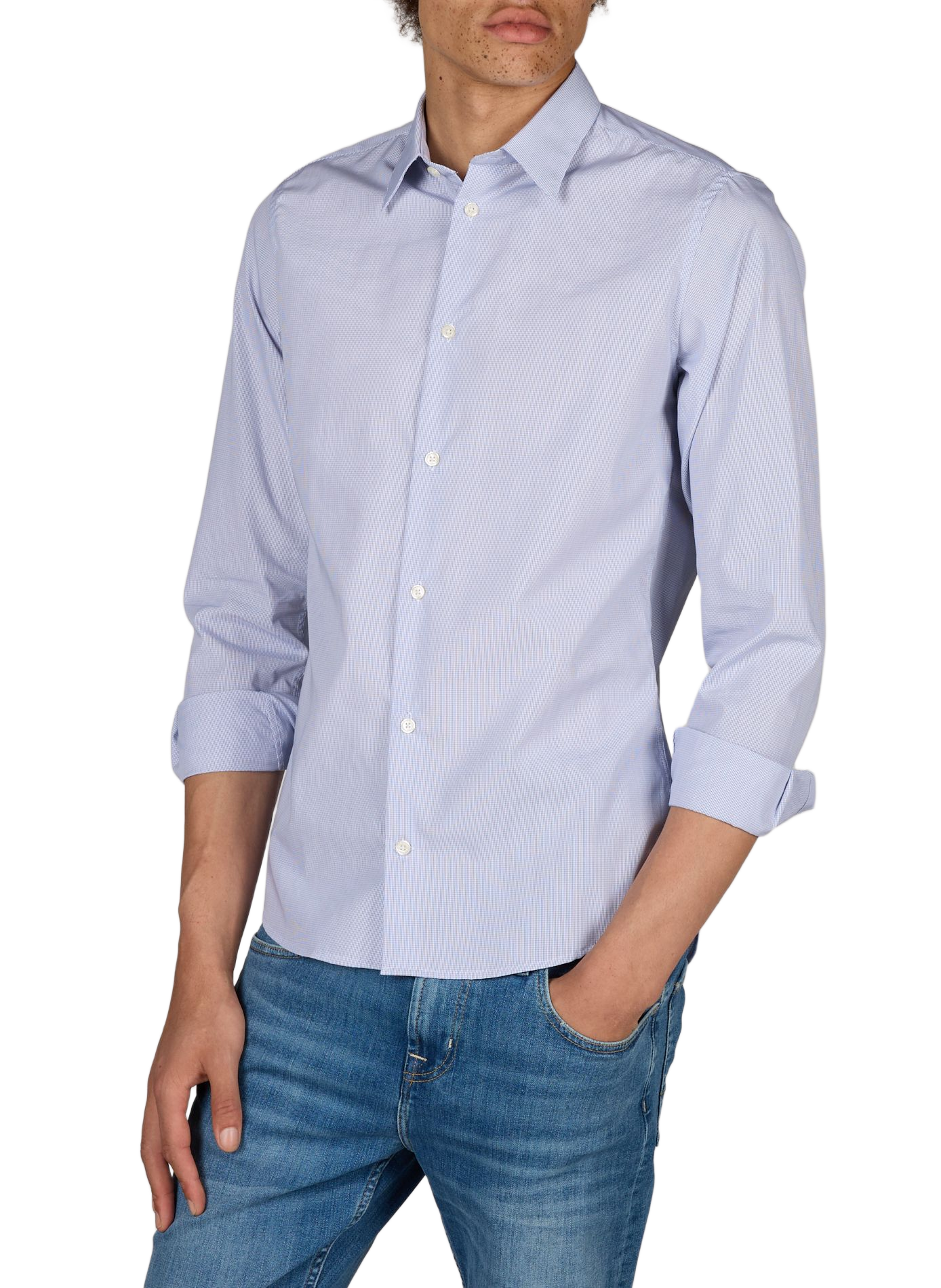 Slim-fit cotton shirt AU PRINTEMPS PARIS Blue