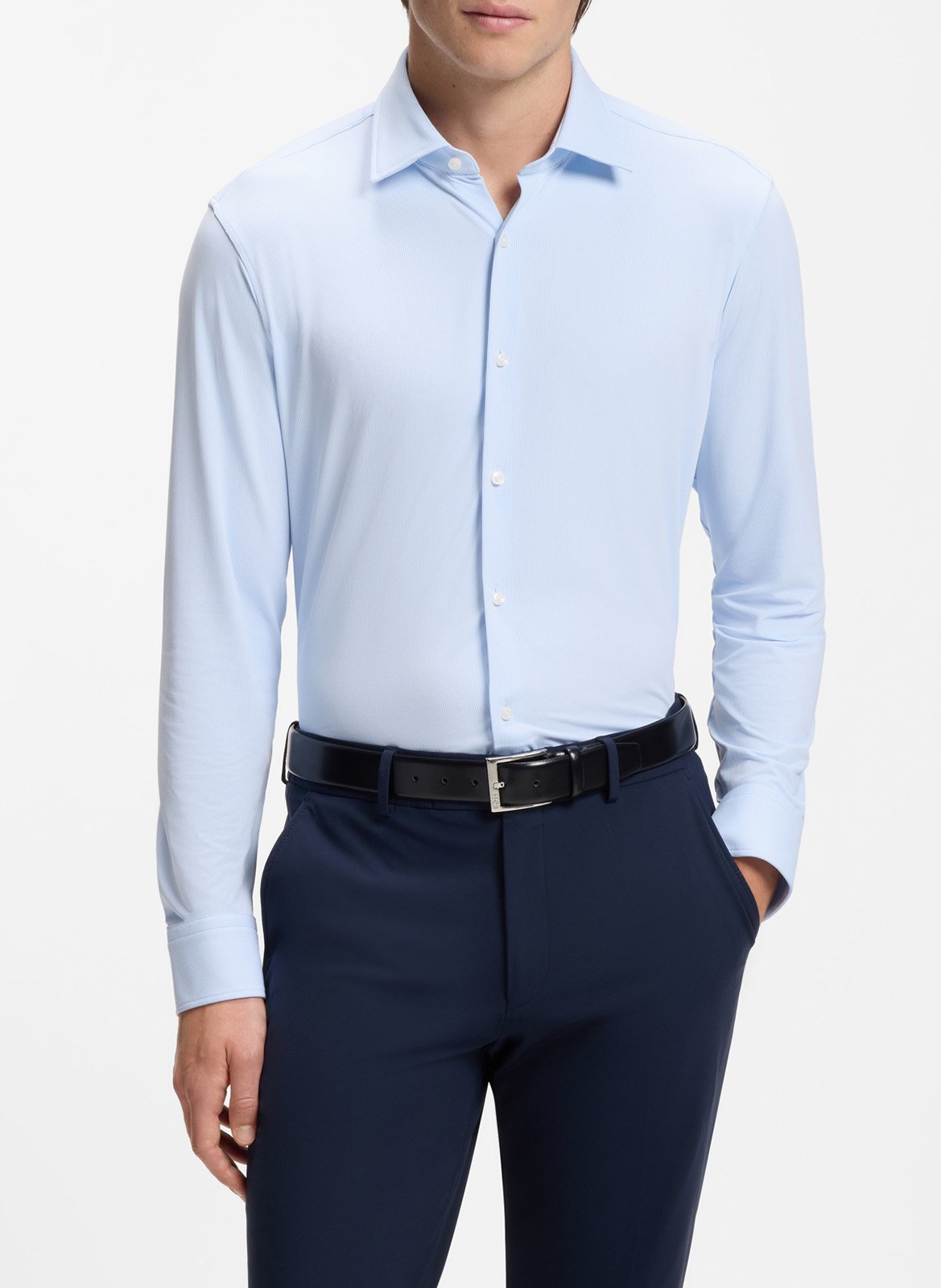 Chemise droite boutonnée unie BOSS Bleu