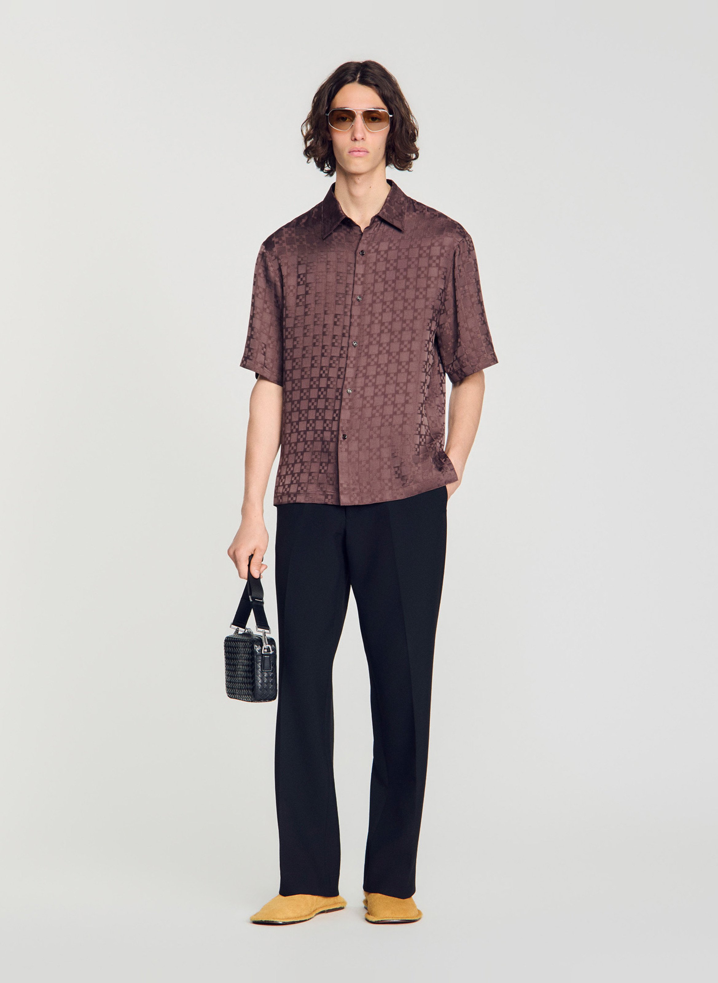 Chemise droite col classique à carreaux SANDRO Marron