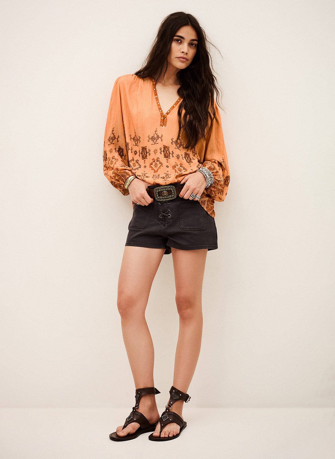 Gedrukte blouse met Tunisie kraag zato BA&SH Oranje