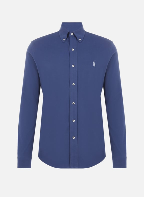 Chemise droit sport en maille piqué de coton Bleu by POLO RALPH LAUREN POLO RALPH LAUREN Chemise droit sport en maille piqué de coton Bleu