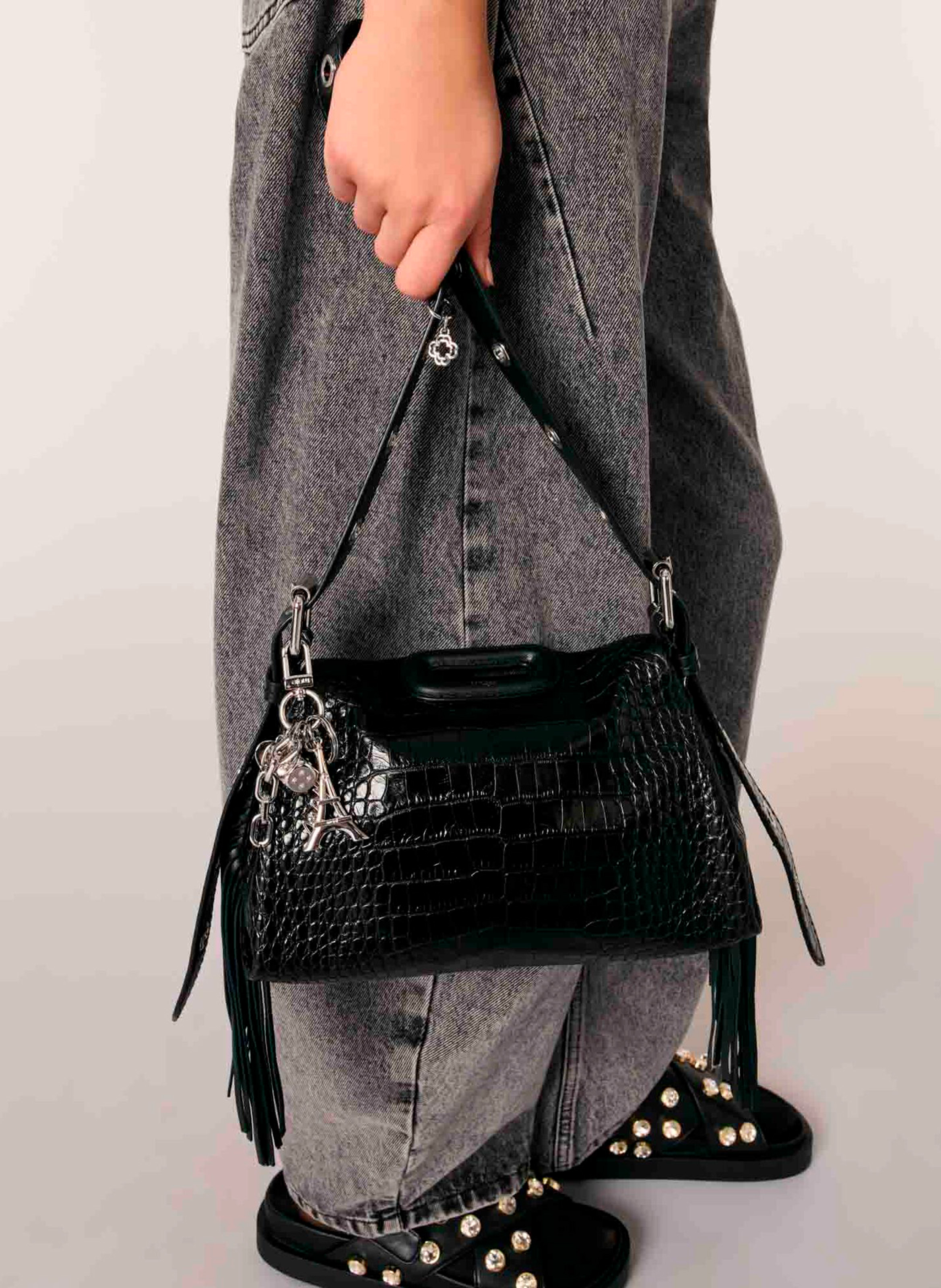 Sac bandoulière en cuir miss m mini MAJE Noir