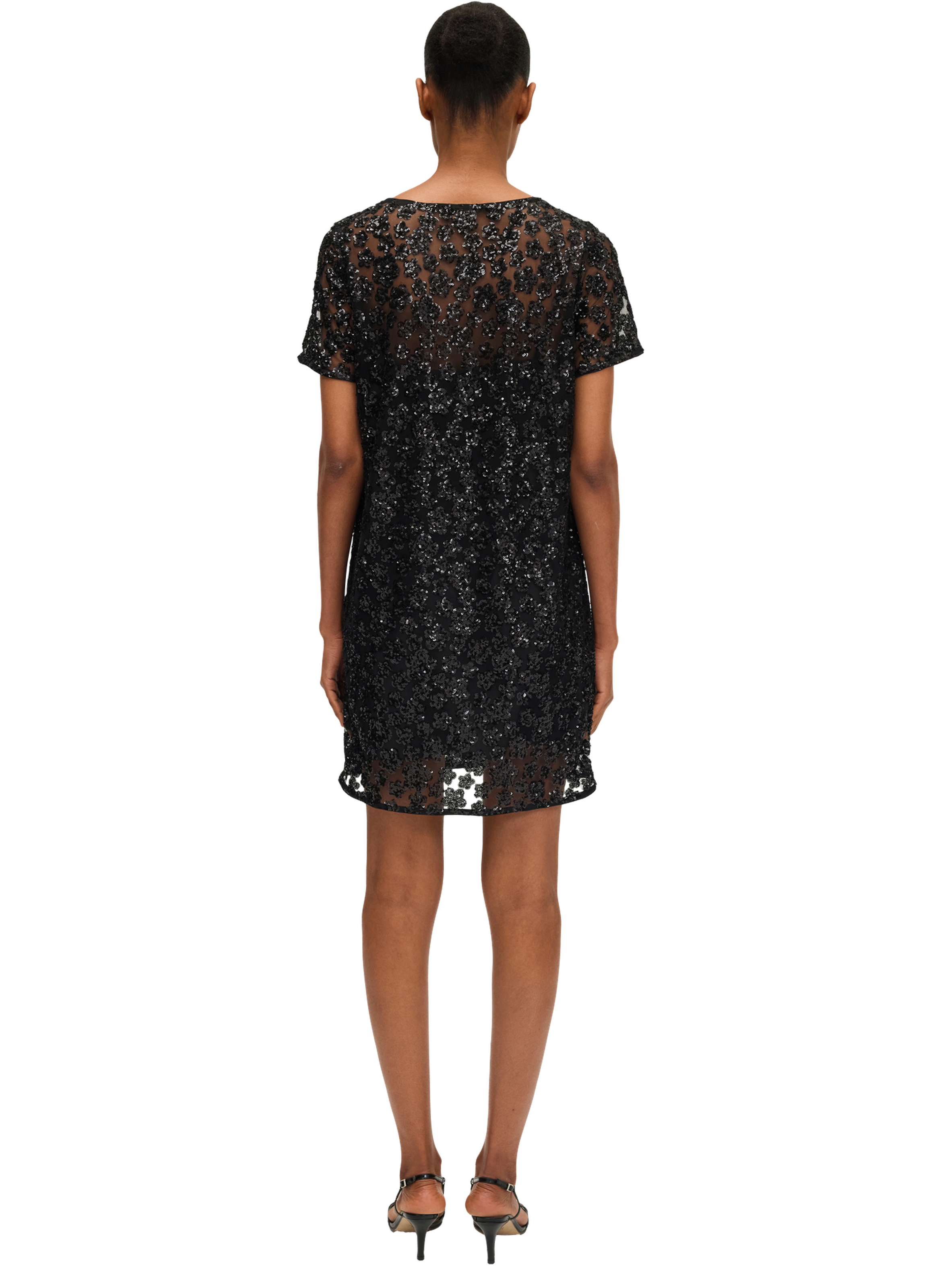Robe courte à fleurs en sequins - lorine PABLO Noir