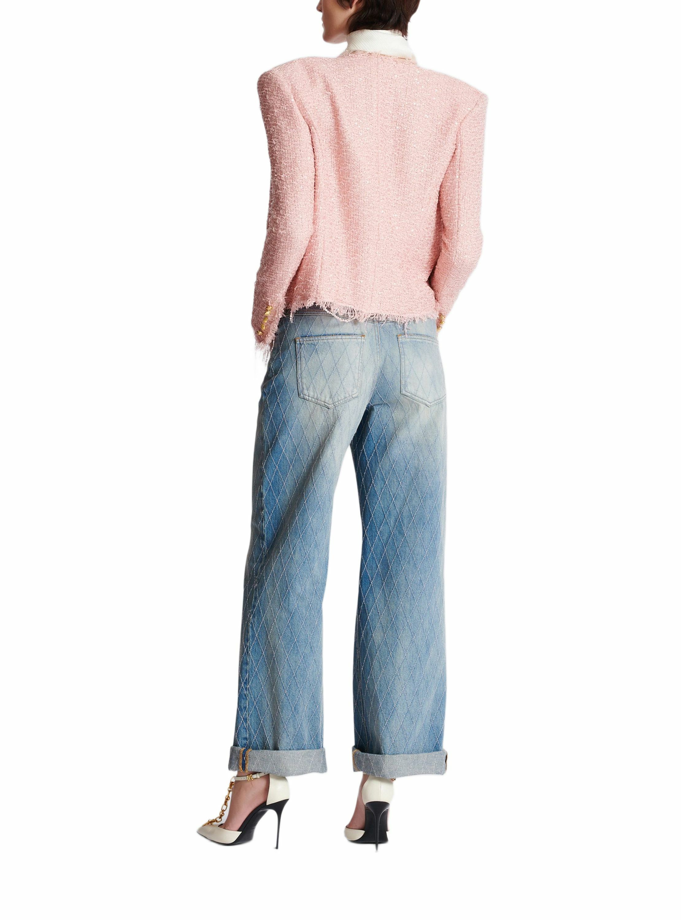 Veste bord à bord en tweed à sequins BALMAIN Rose