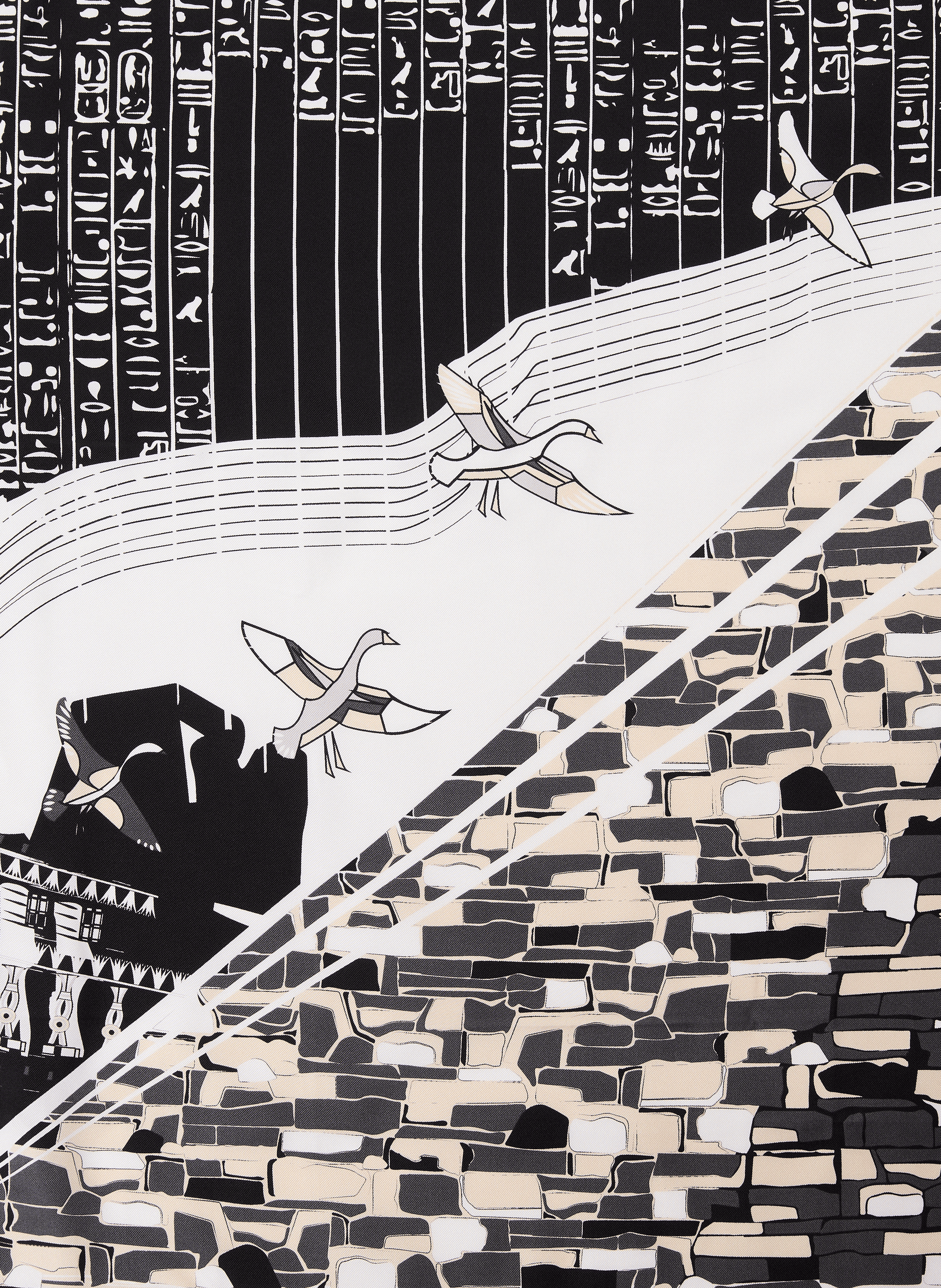 Foulard Louvre sur le Nil en soie PETRUSSE Noir