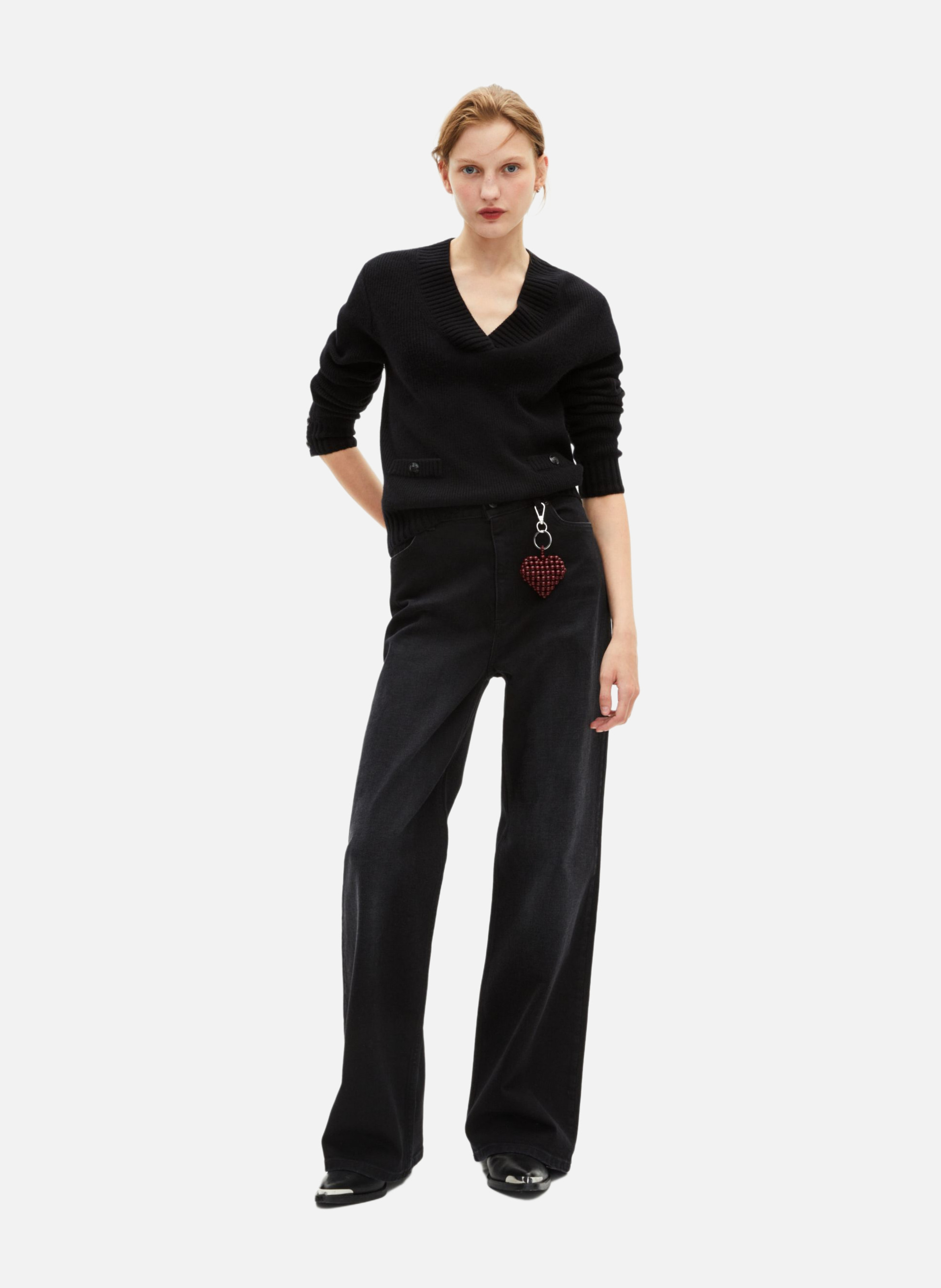 Pull col v en laine mérinos THE KOOPLES Noir