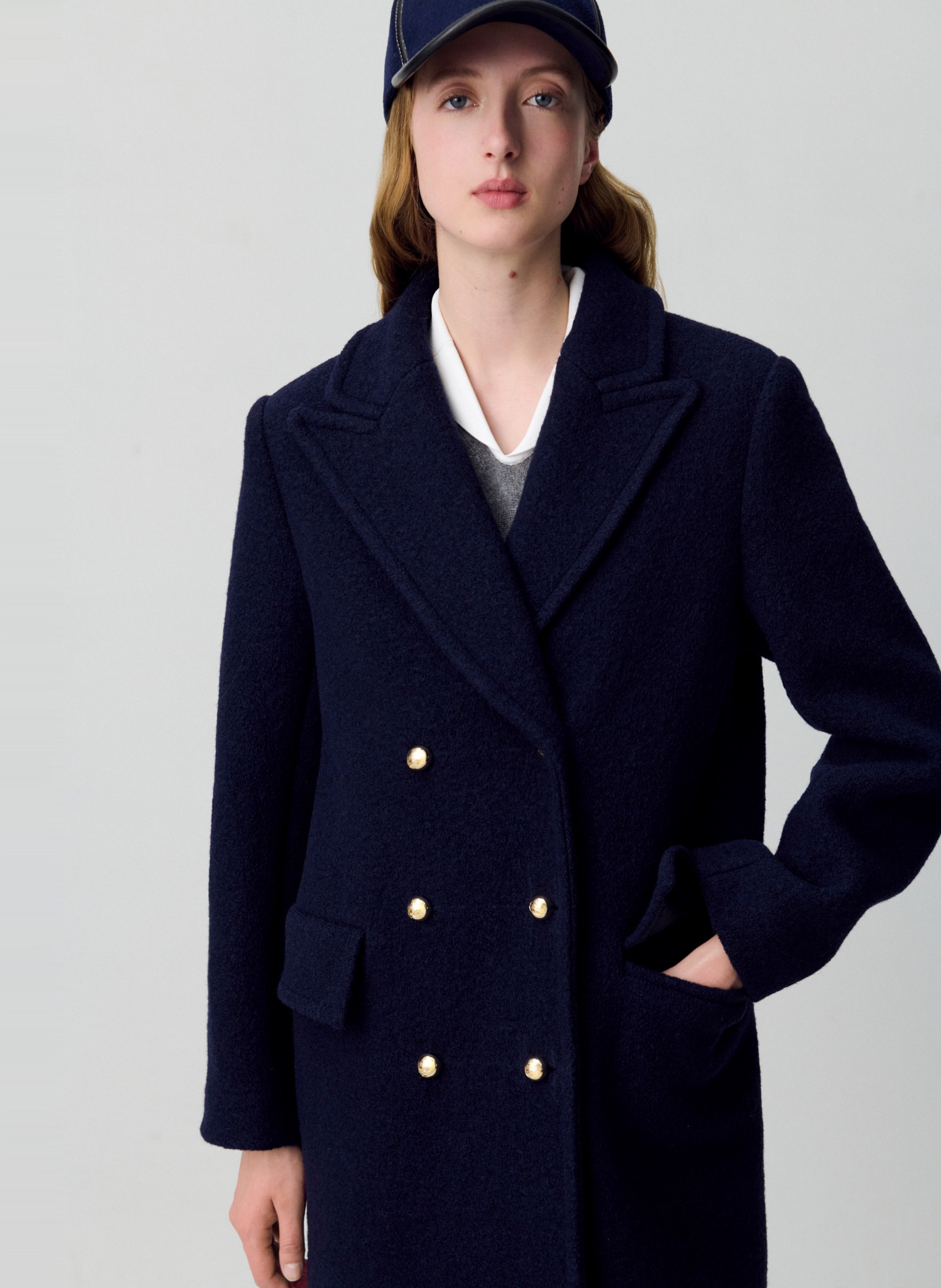 Manteau mi-long droit uni en laine ginger CLAUDIE PIERLOT Bleu