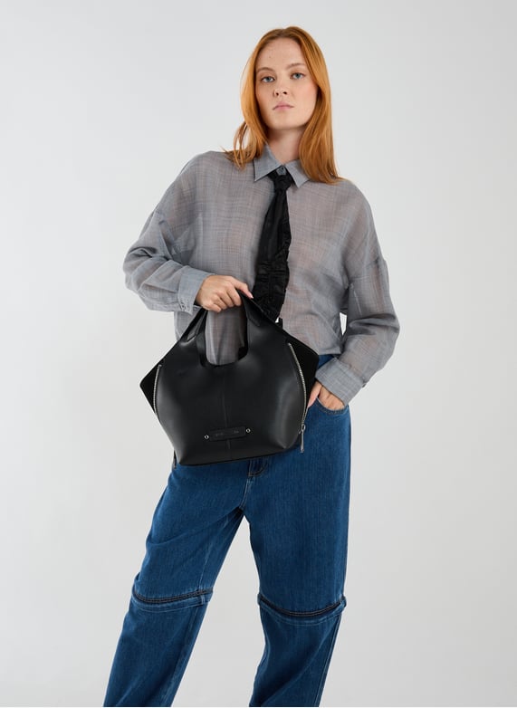 Sac à main double anse en cuir | Noir by KARL LAGERFELD Sac à main double anse en cuir Noir