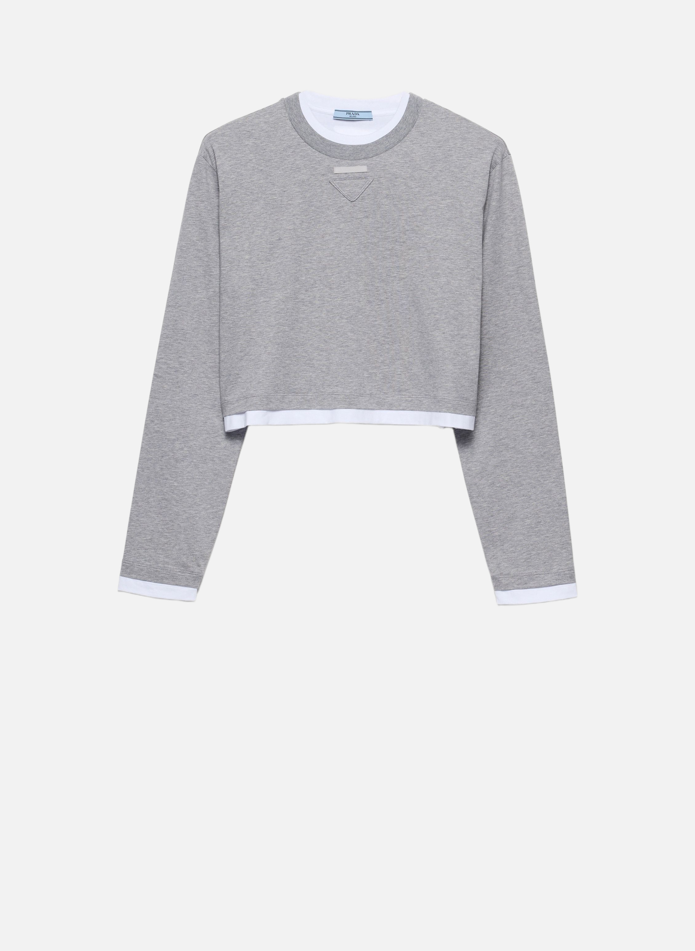 T-shirt à manches longues en jersey de coton PRADA Gris