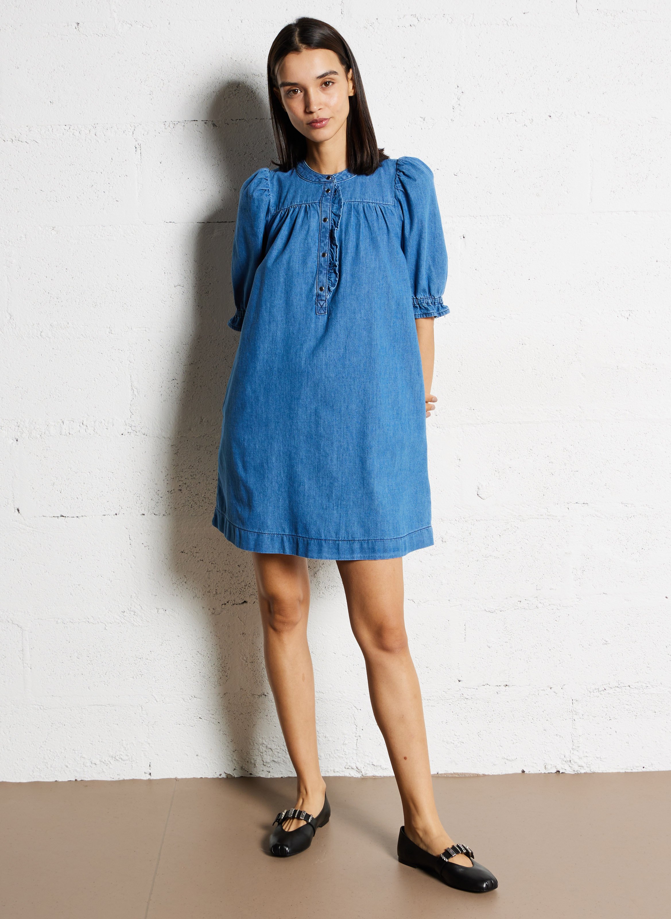 Robe courte col rond en jean Liconi BA&SH Bleu
