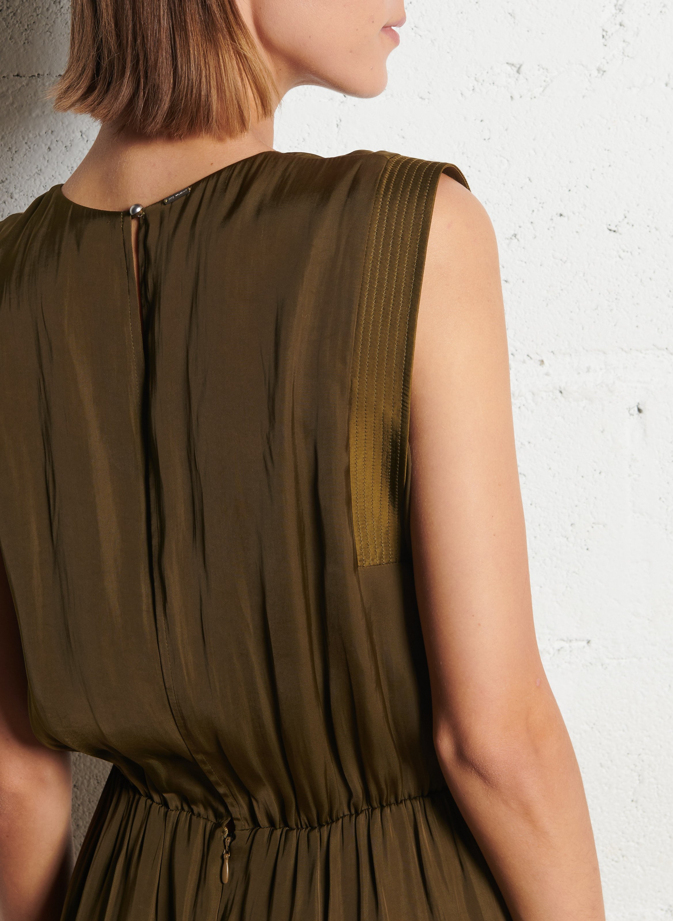 Robe midi col rond satinée IKKS Kaki