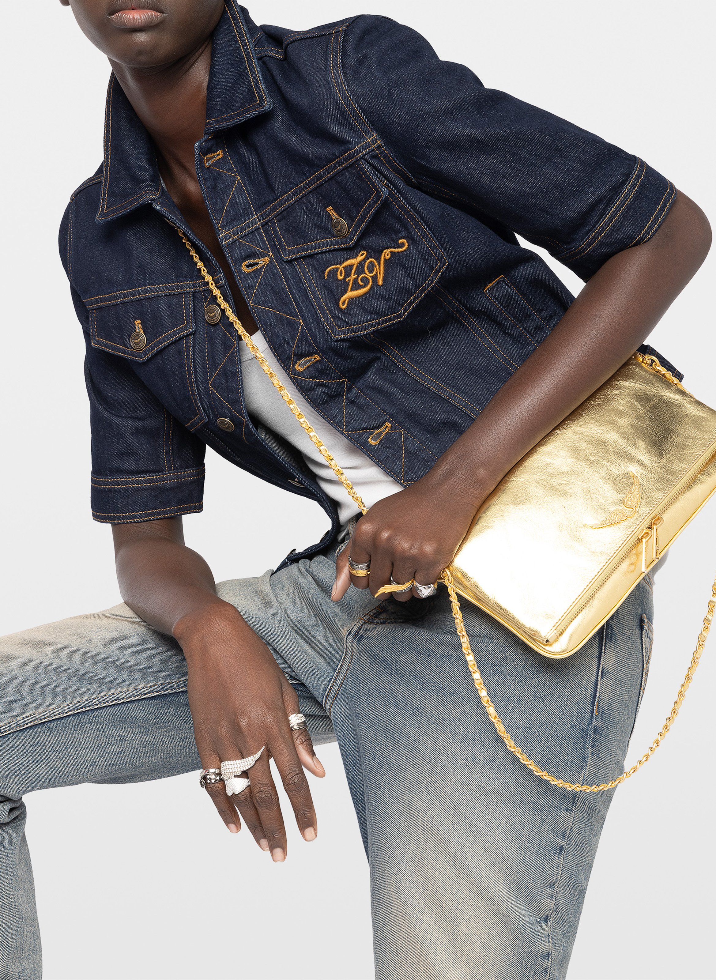 Pochette en cuir métallisé rock ZADIG&VOLTAIRE Jaune