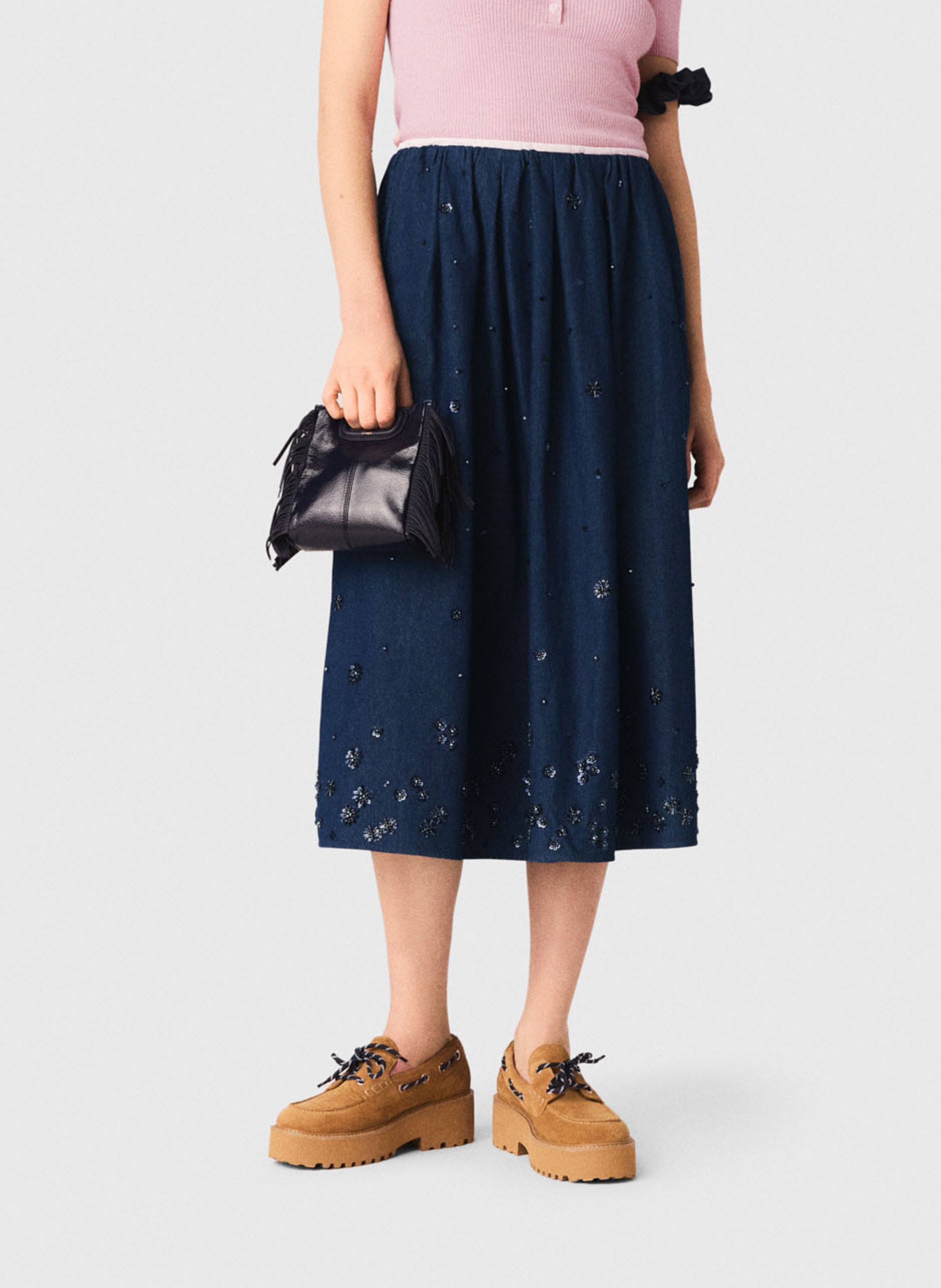 Jupe midi ample en coton MAJE Bleu
