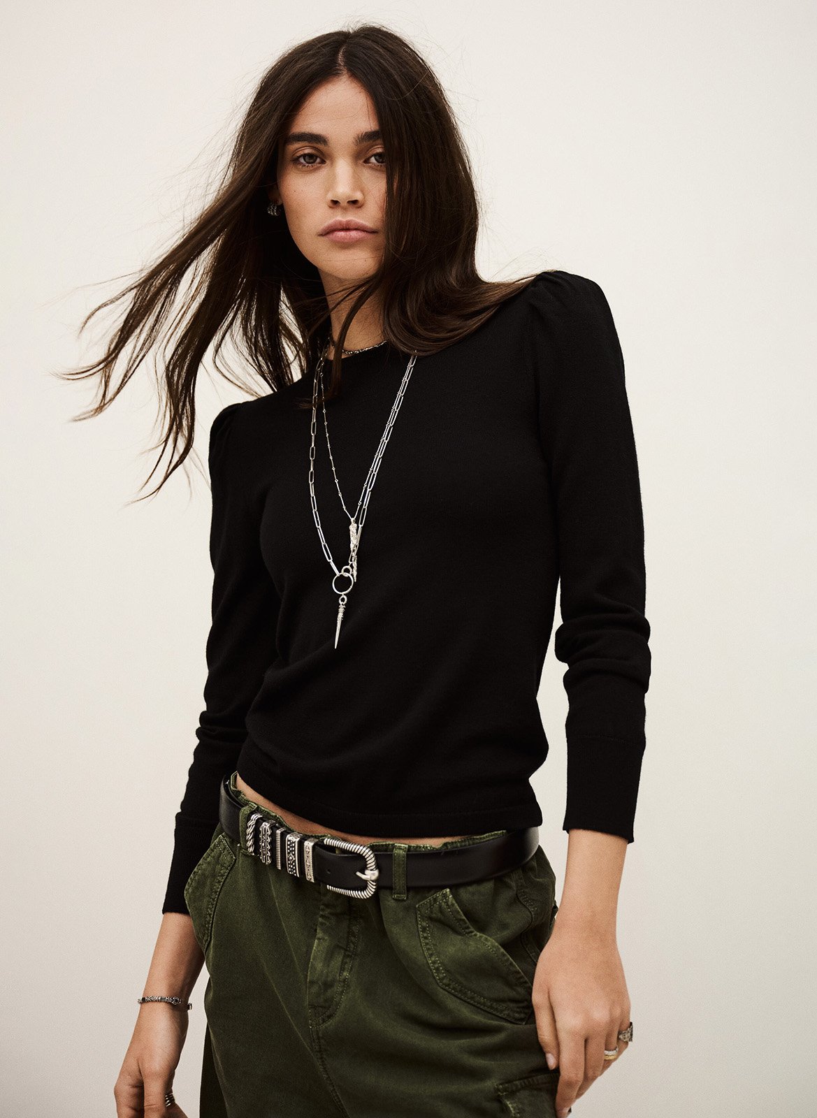 Pull col rond en laine britanie BA&SH Noir