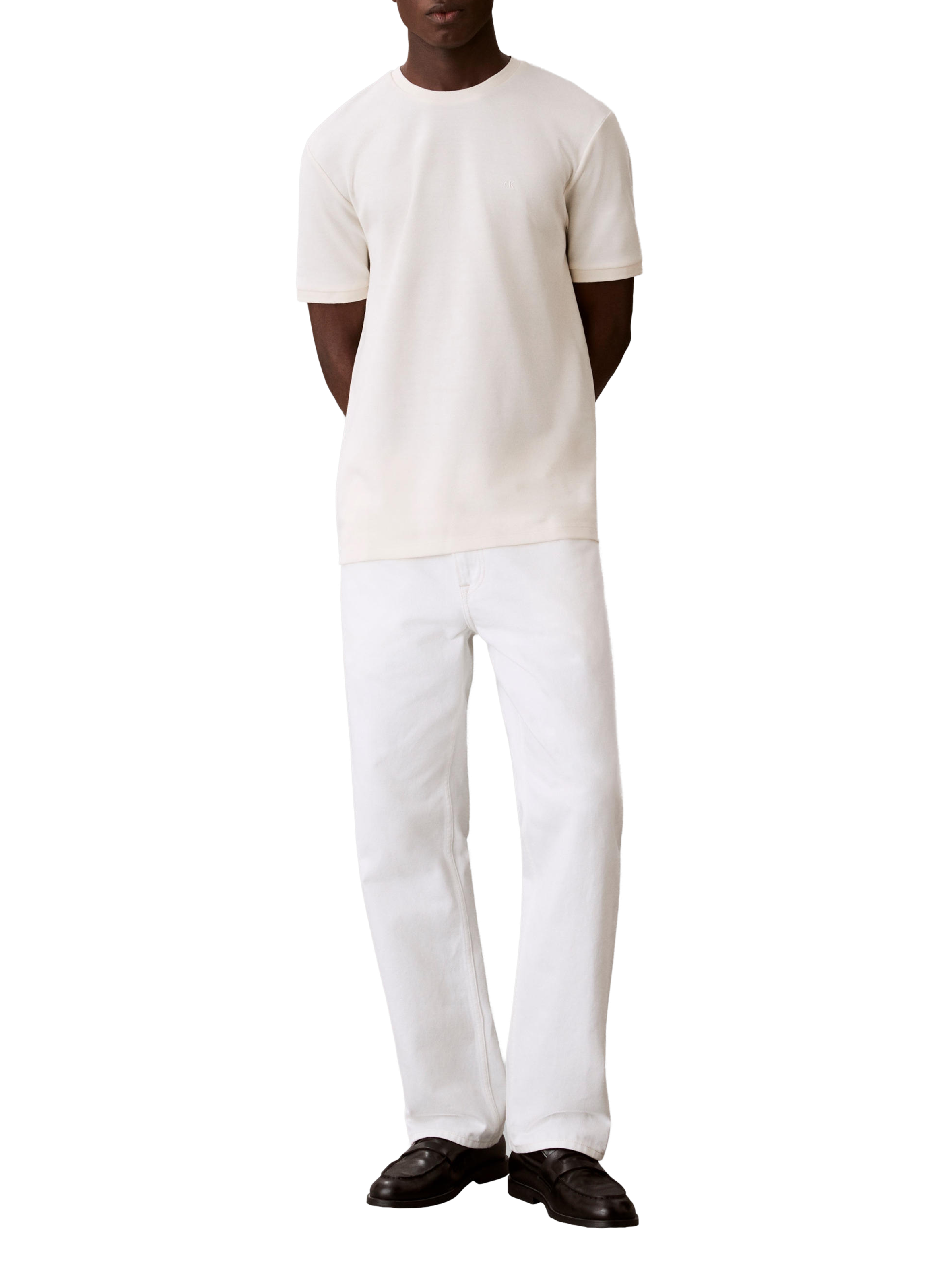 T-shirt manches courtes en coton mélangé CALVIN KLEIN Beige