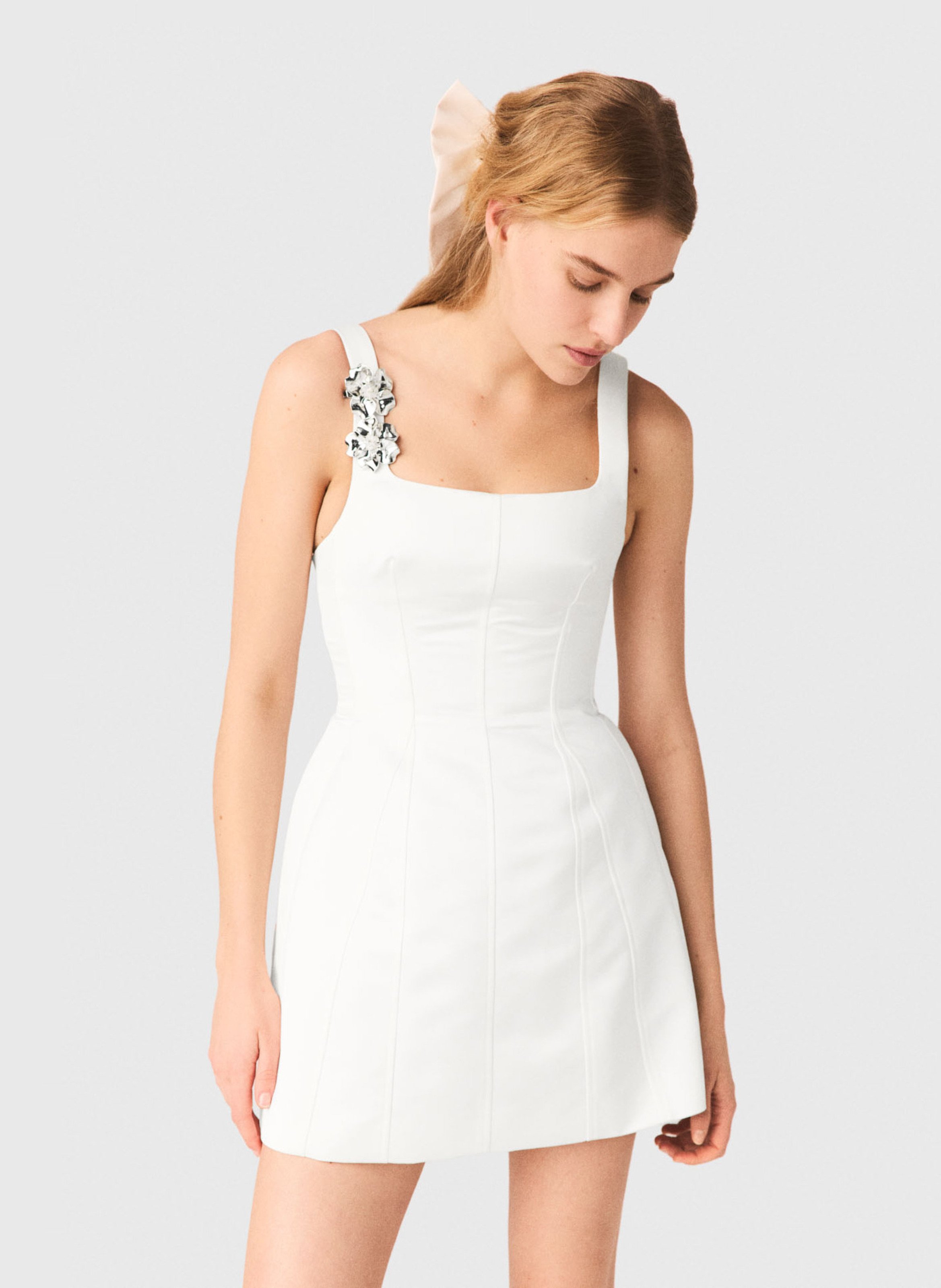 Robe courte évasée satinée MAJE Blanc