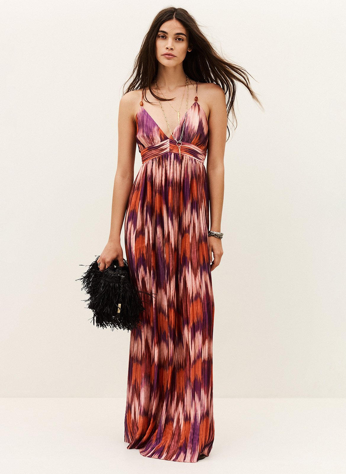 Robe longue col v imprimée anaelle BA&SH Orange