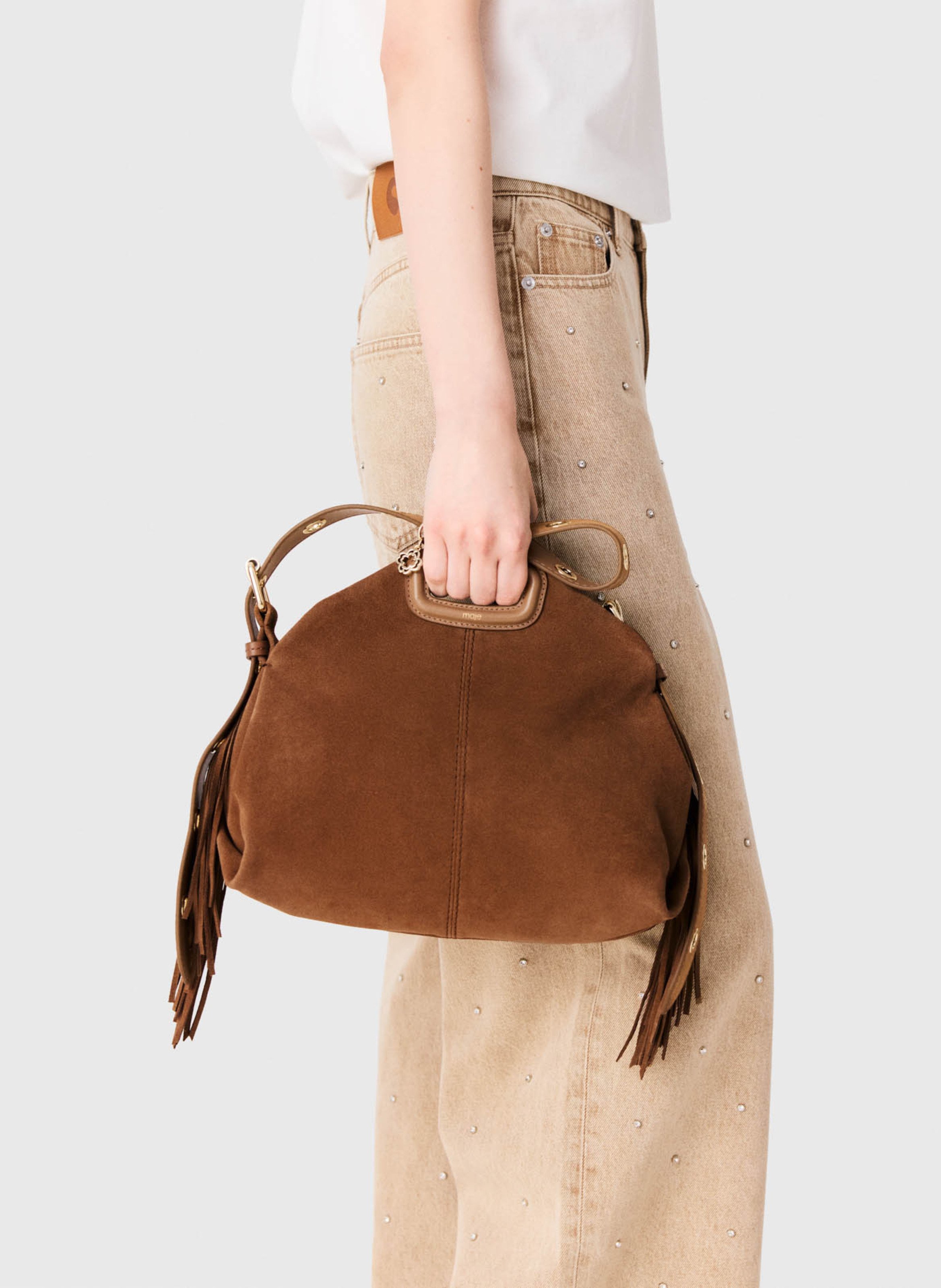 Sac bandoulière en cuir miss m MAJE Beige