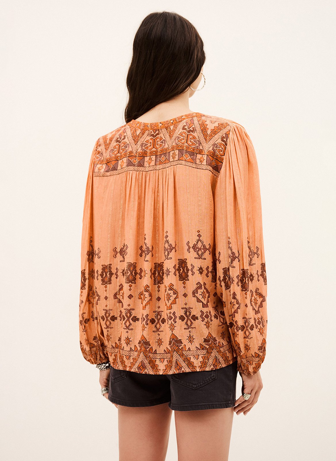 Gedrukte blouse met Tunisie kraag zato BA&SH Oranje
