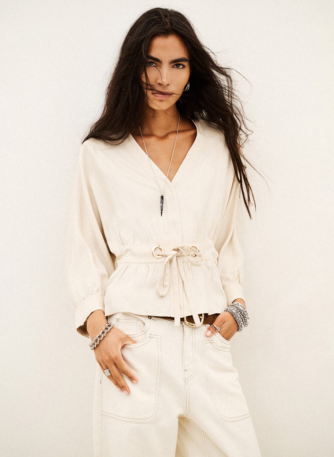 Vest met lange mouwen en strikken Precila BA&SH Beige