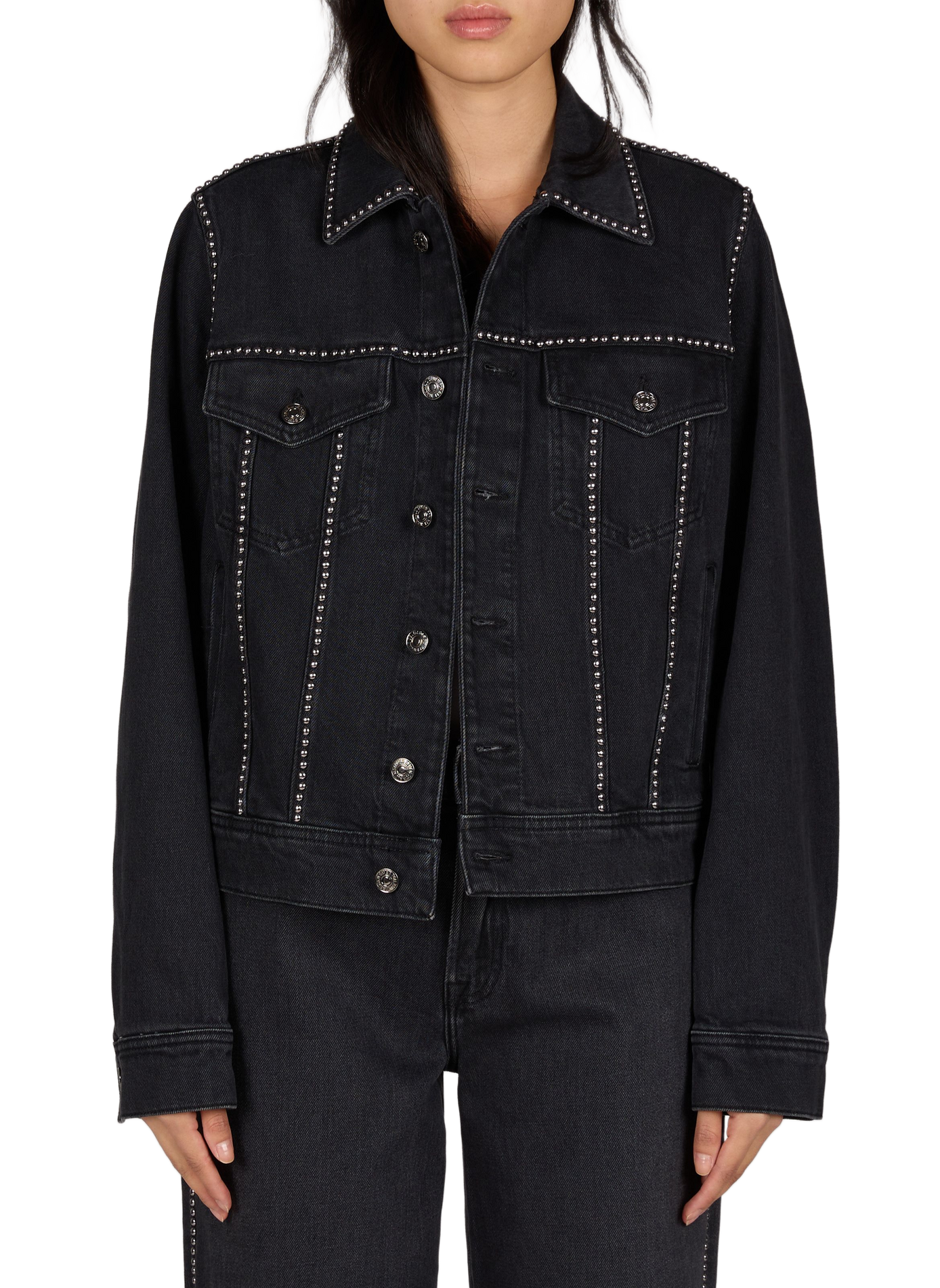 Straight-cut denim jacket in blended cotton 7 FOR ALL MANKIND Black