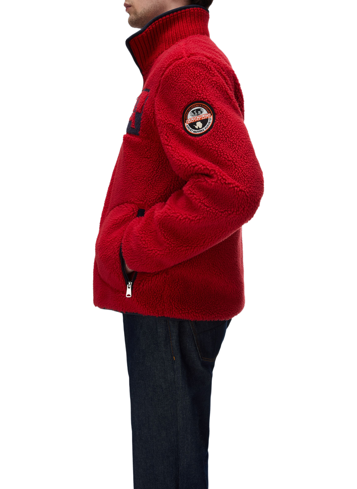 Sweat col zippé à broderie en sherpa NAPAPIJRI Rouge