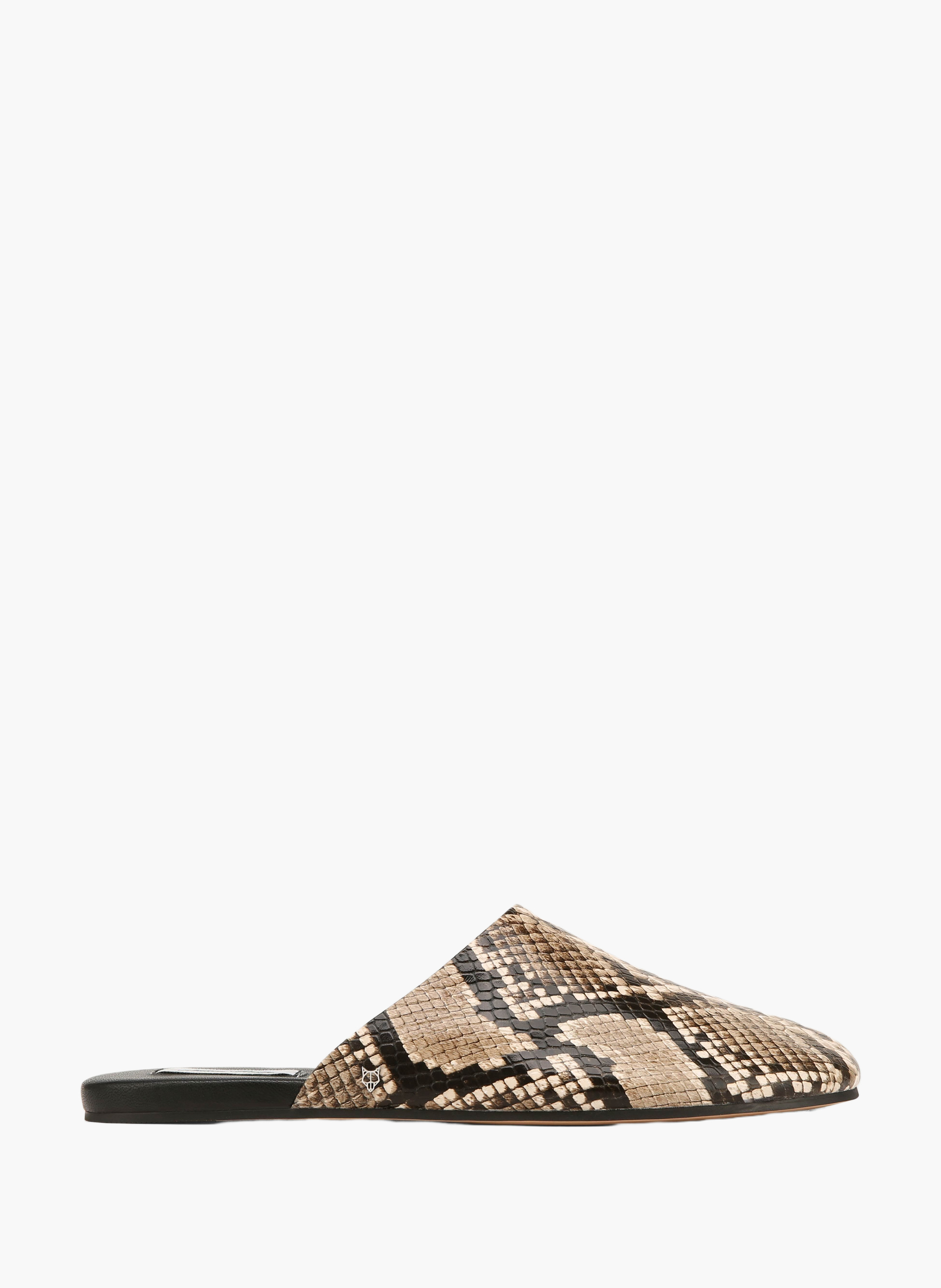 Bessette-muiltjes van leer met slangenprint NAKED WOLFE Beige