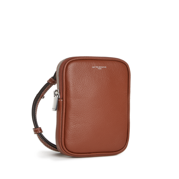 Le Tanneur Emile Grained Leather Phone Pouch In Brown