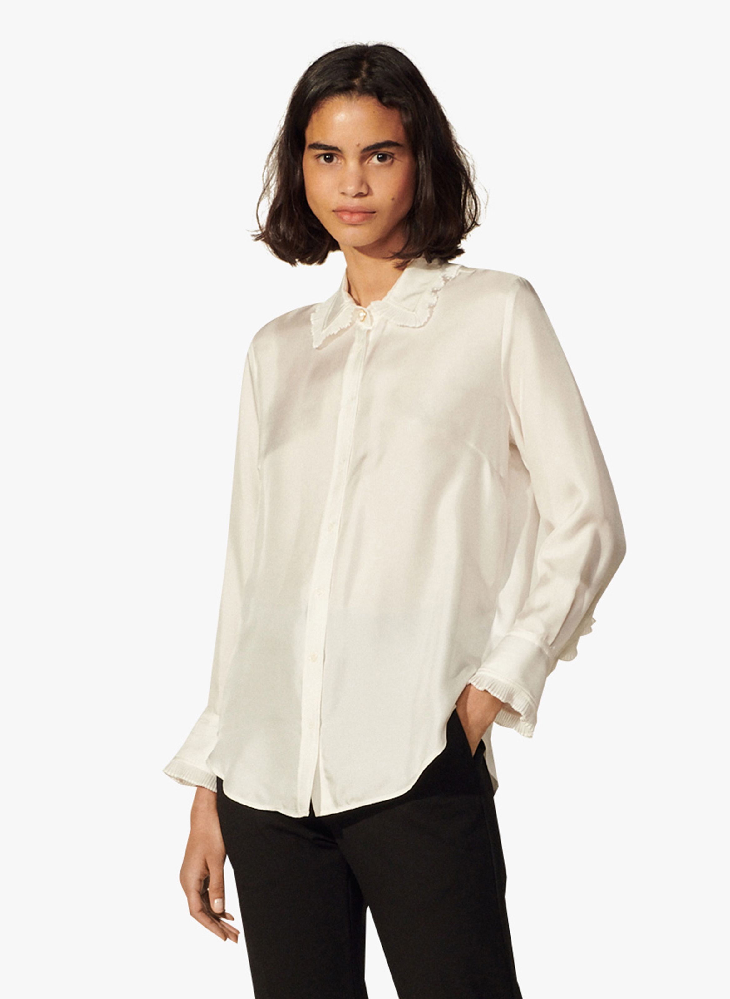 Chemise col classique en soie Blanc