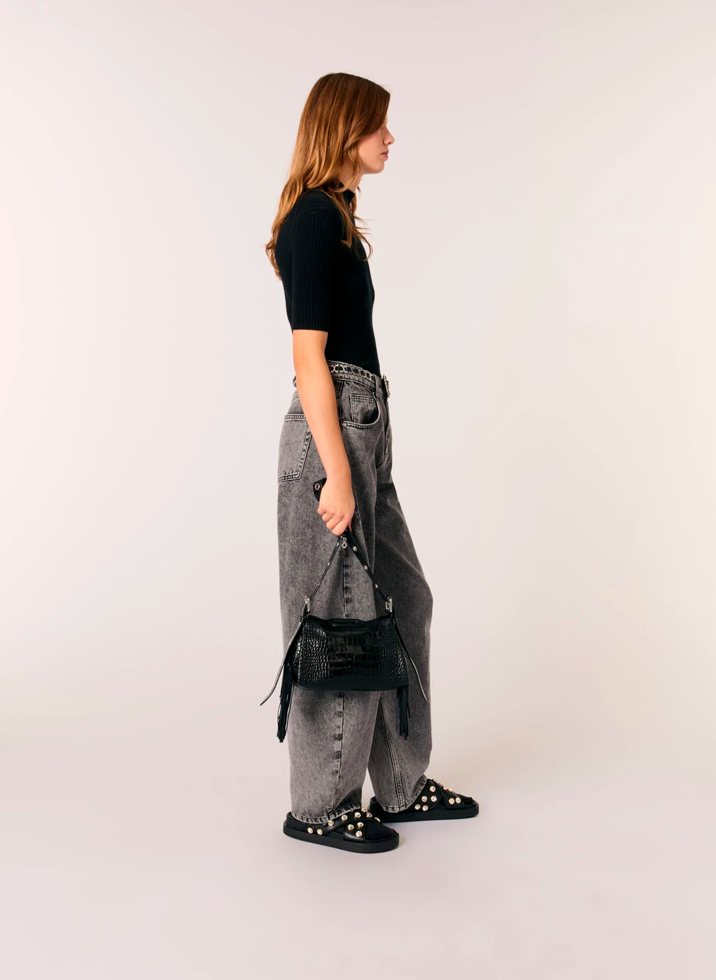 Sac bandoulière en cuir miss m mini MAJE Noir