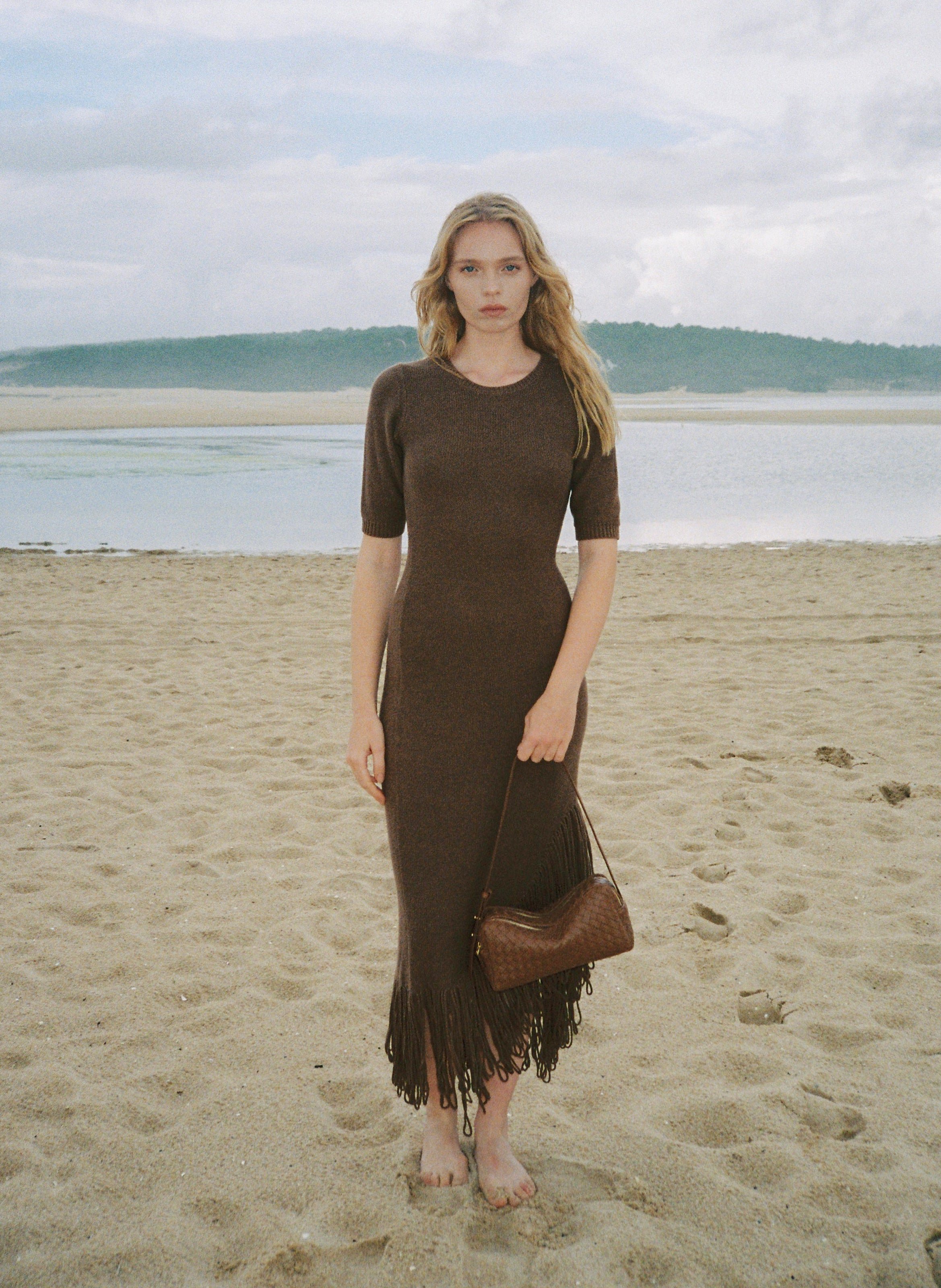 Sac trousse en cuir interlacé ELLEME Marron