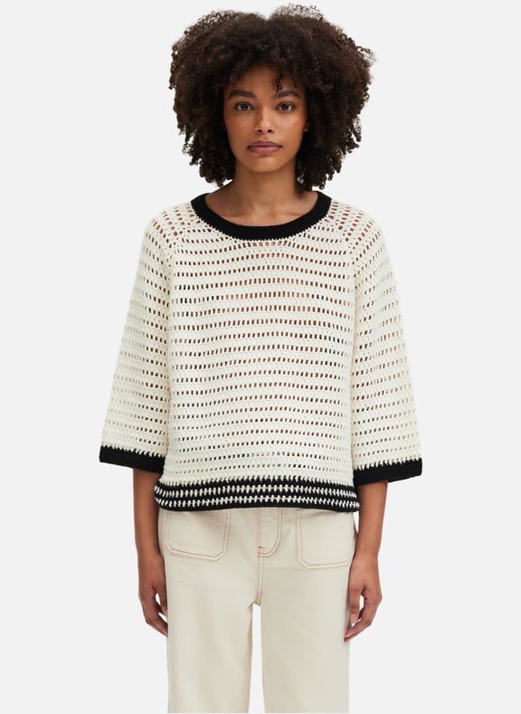 Pull ample en crochet bicolore - jovita Beige by PABLO PABLO Pull ample en crochet bicolore - jovita Beige