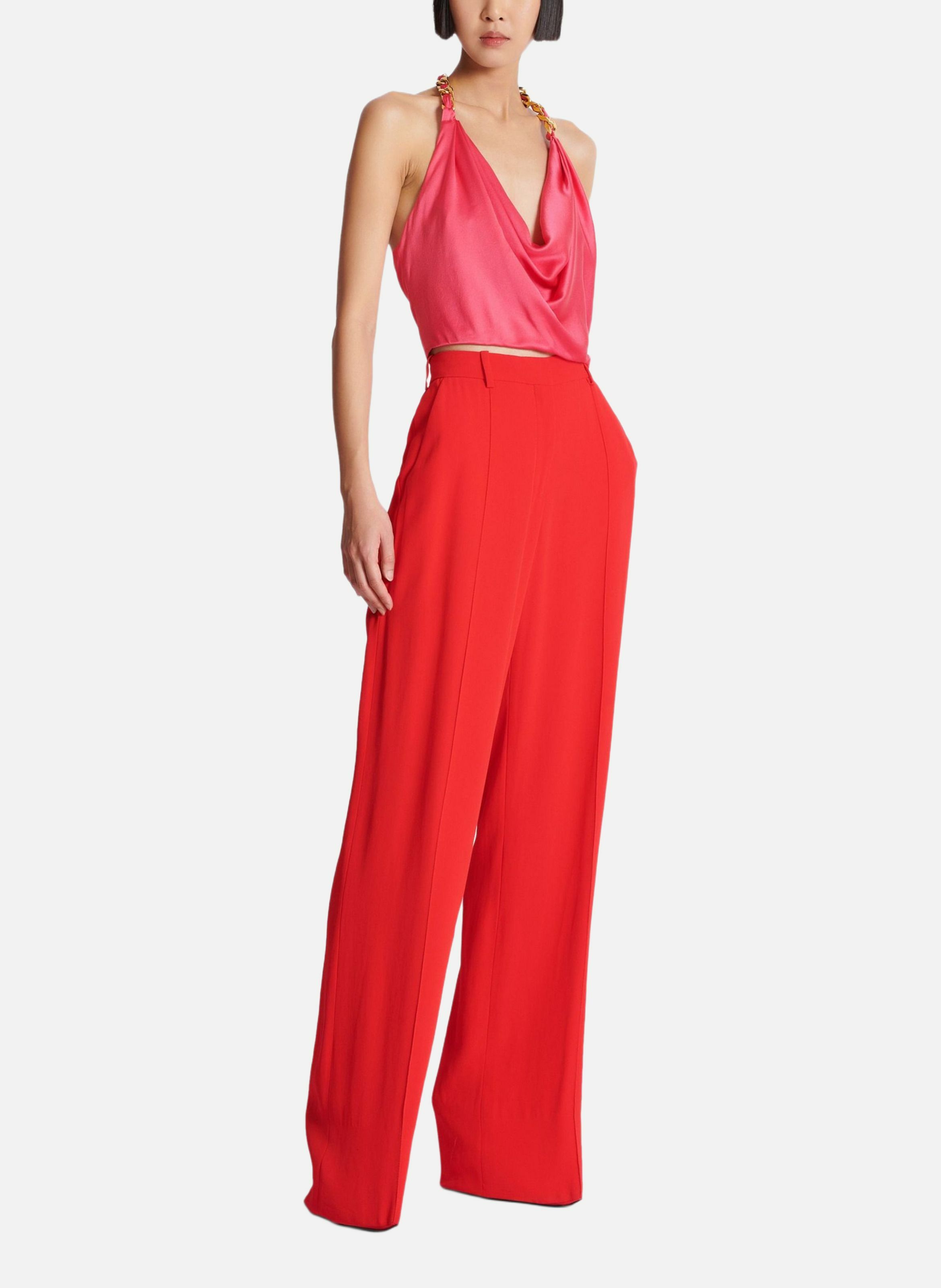 Pantalon tailleur droit en crêpe BALMAIN Rouge
