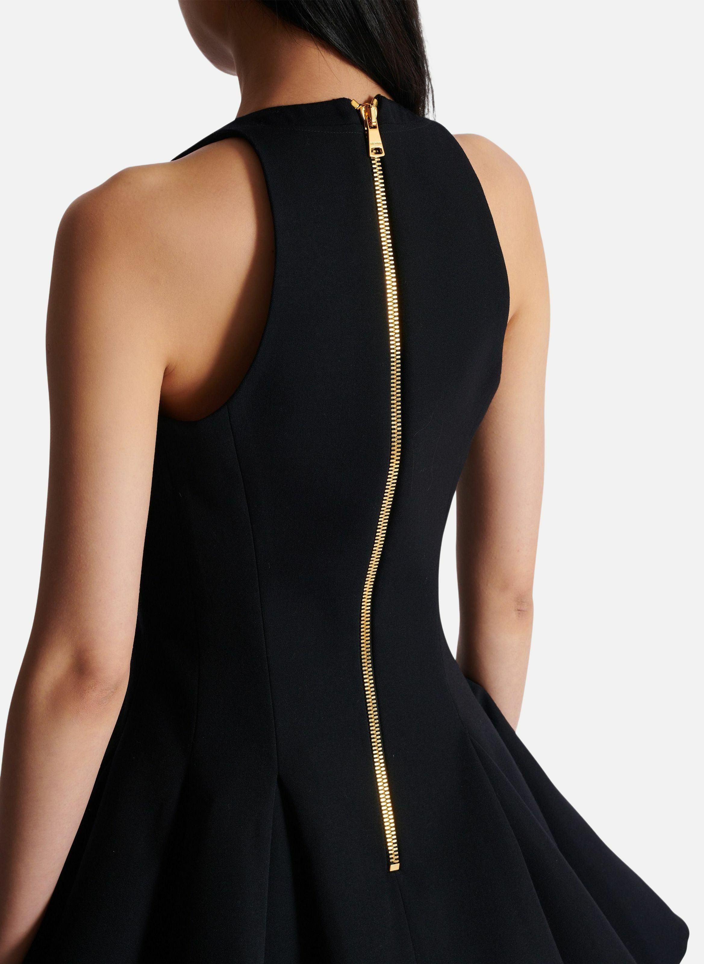 Robe évasée à plis en grain de poudre Noir