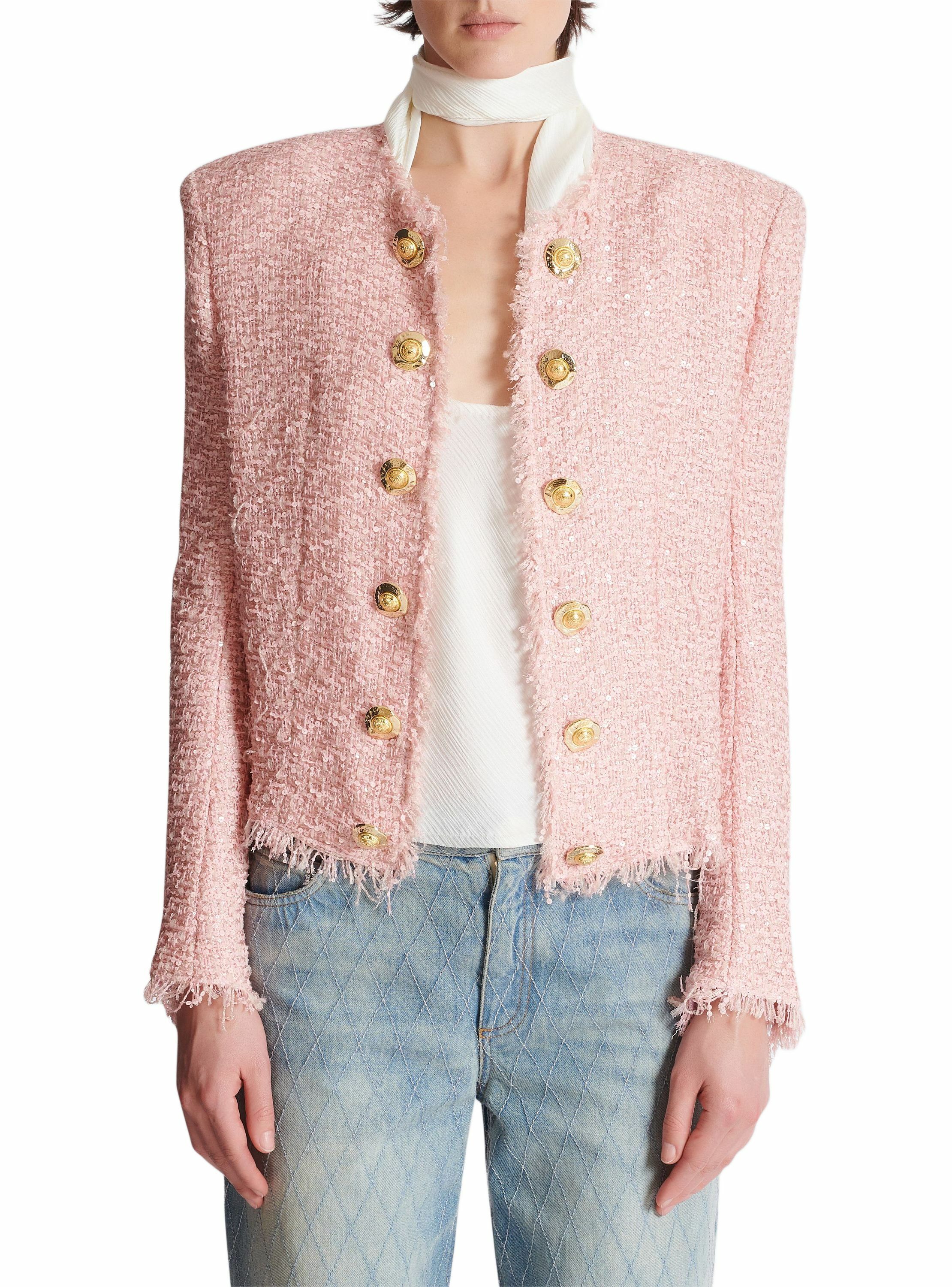 Veste bord à bord en tweed à sequins BALMAIN Rose