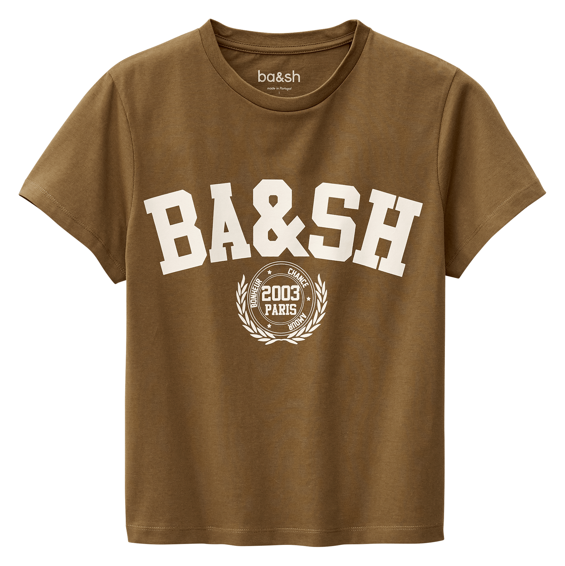 Tee-shirt droit col rond sérigraphié en coton ioni BA&SH Marron