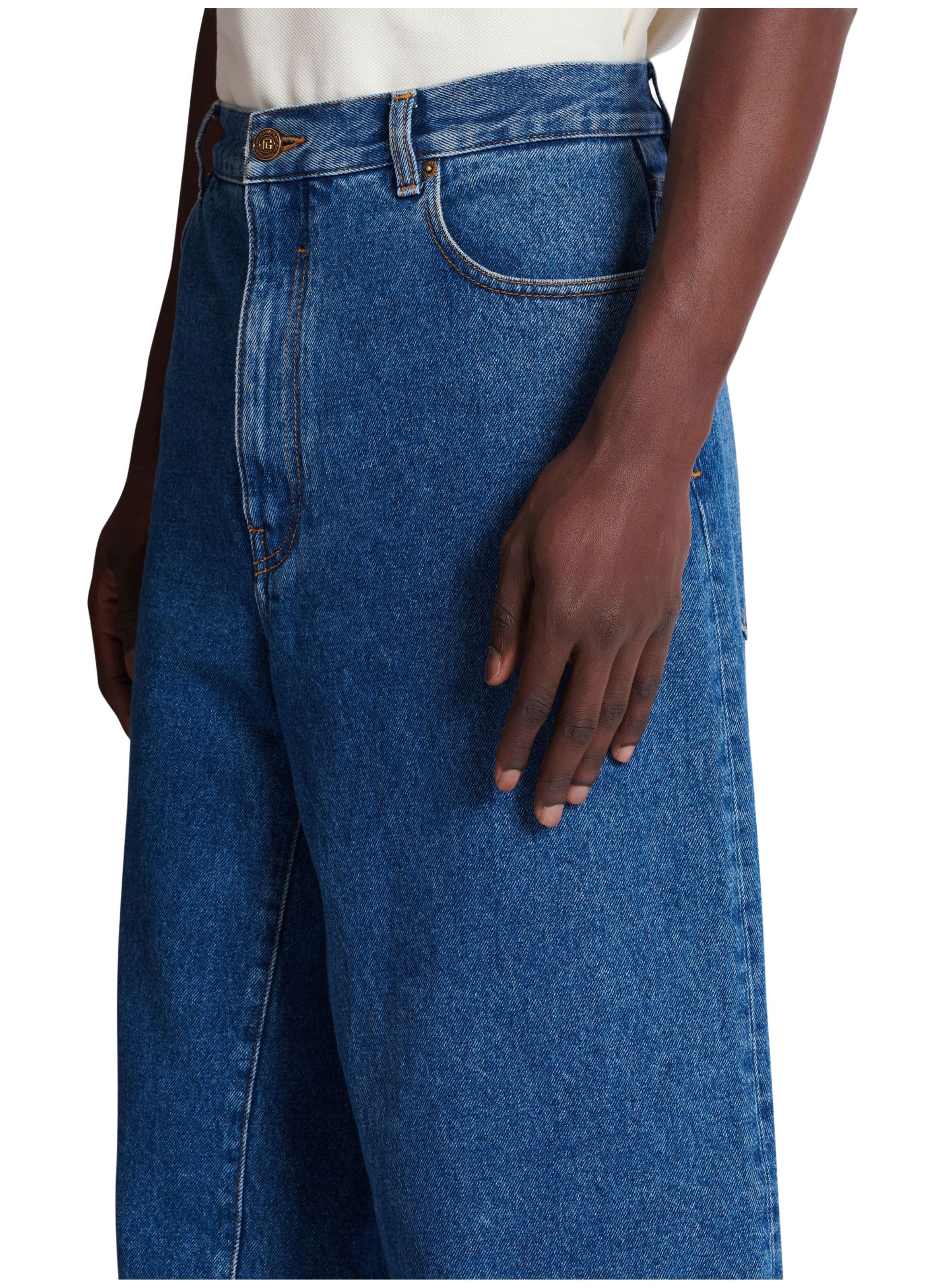 Pantalon large en denim bleu BALMAIN Bleu