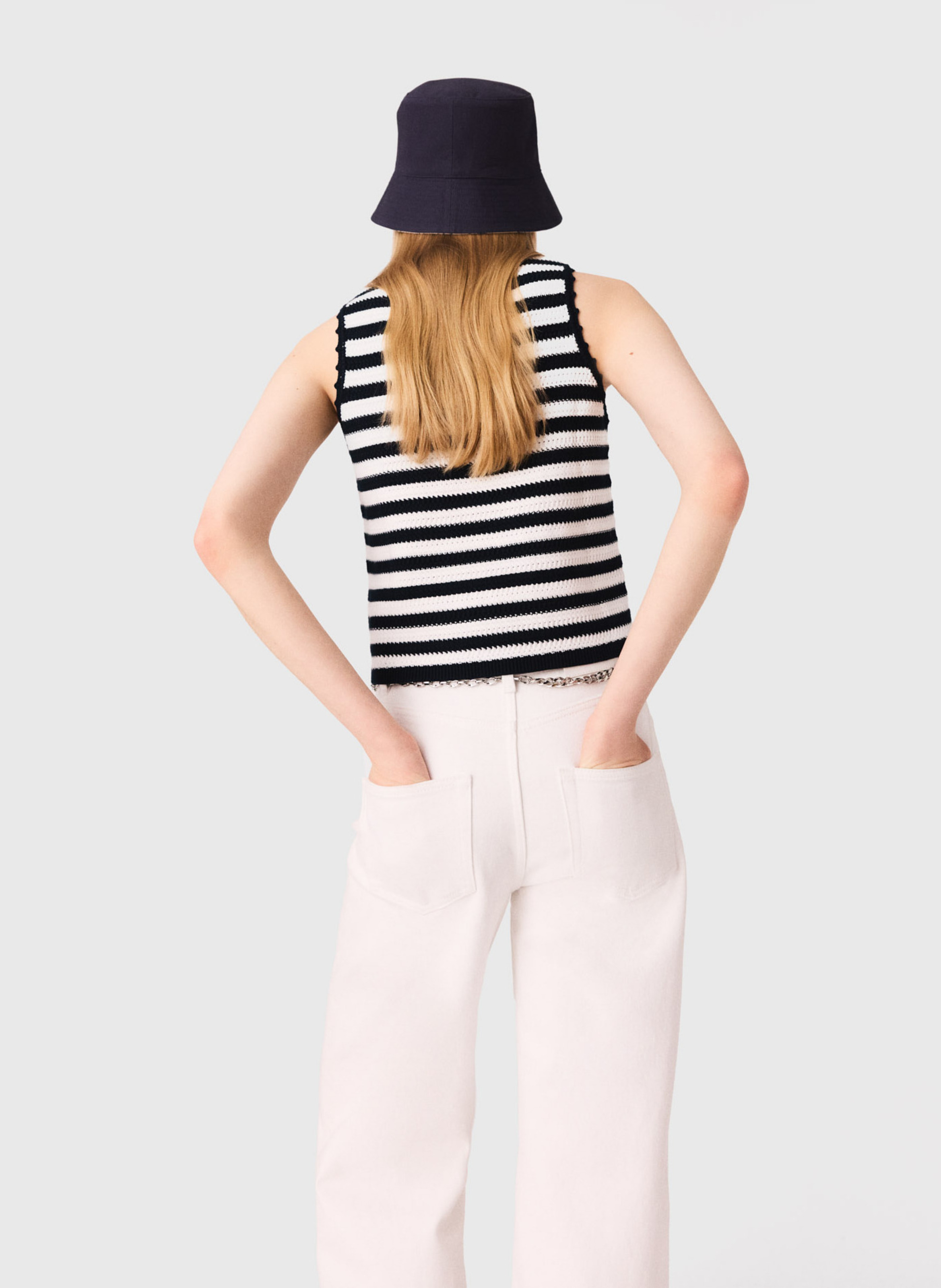 Débardeur rayé en maille Blanc