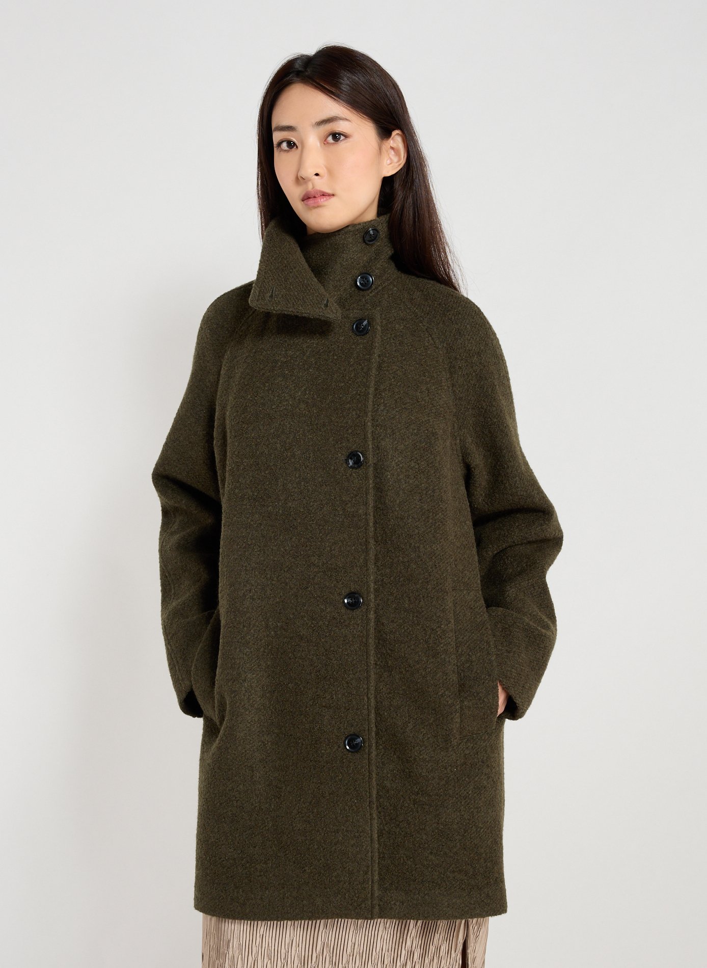 SAMSOE SAMSOE Veste droite col montant en laine mélangée Vert