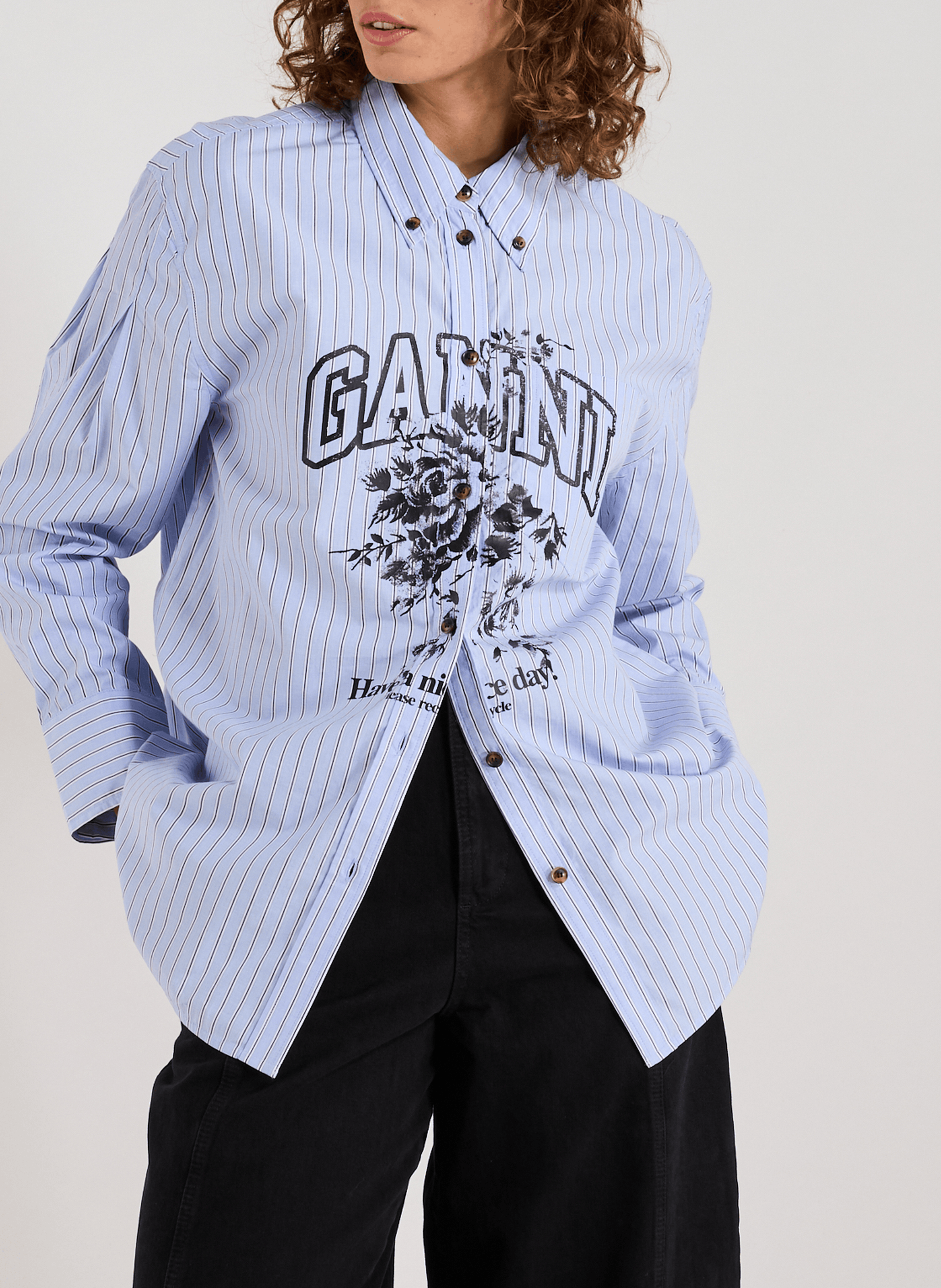 GANNI Chemise ample en coton Bleu