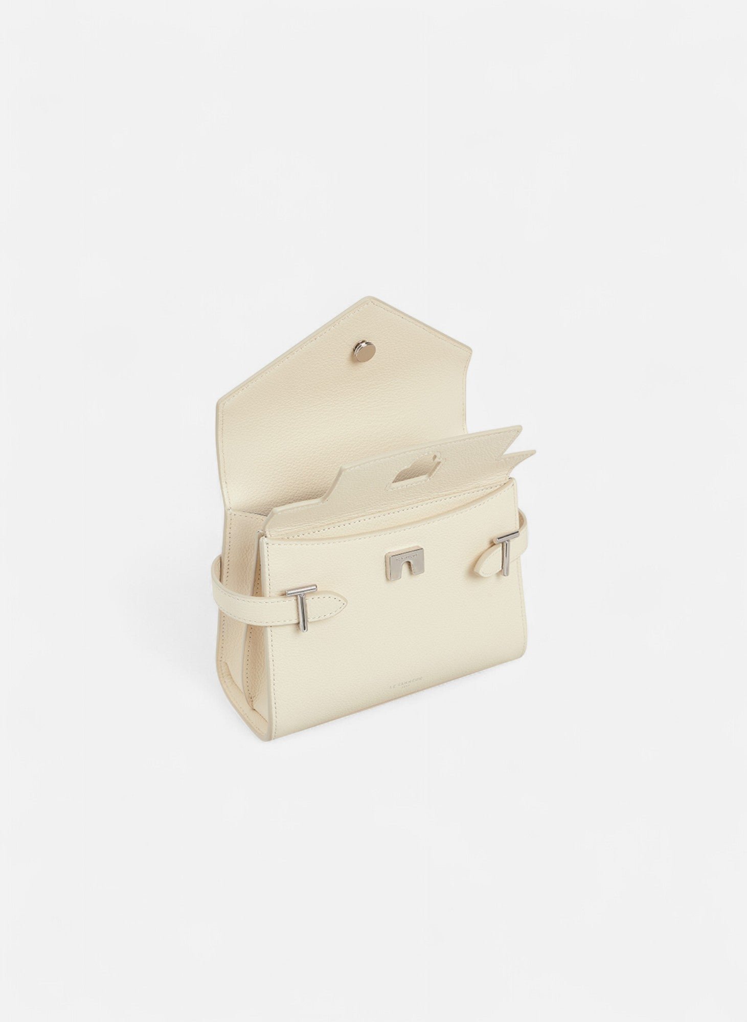 Petit sac à main double rabat emilie en cuir grainé LE TANNEUR Blanc